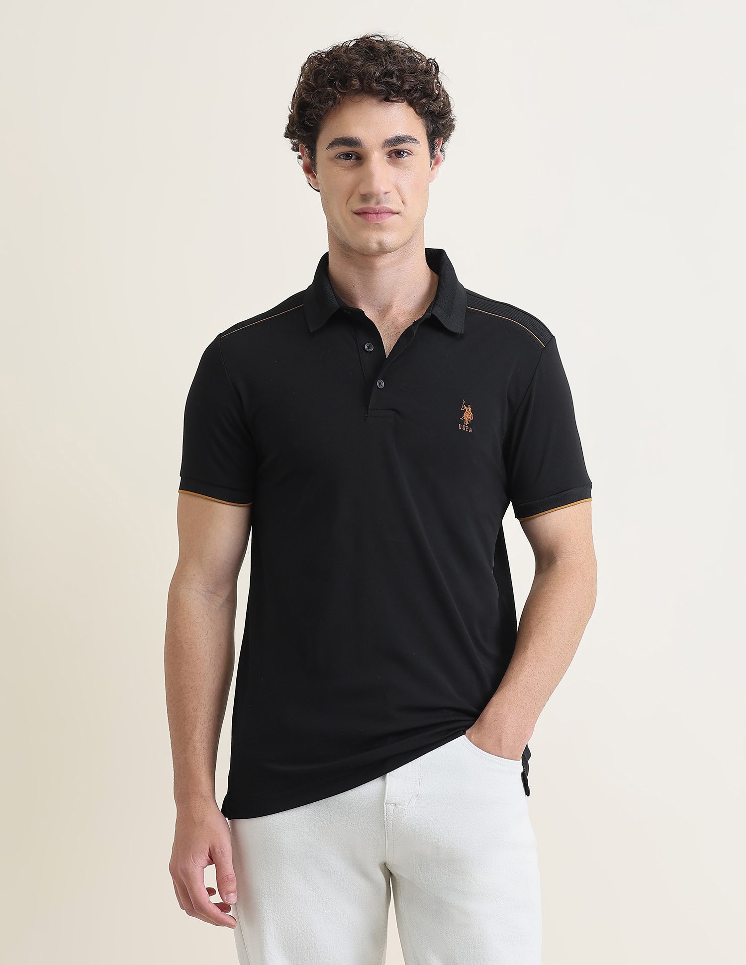 Solid Slim Fit Polo Shirt Black - U.S. Polo Assn. India | Large