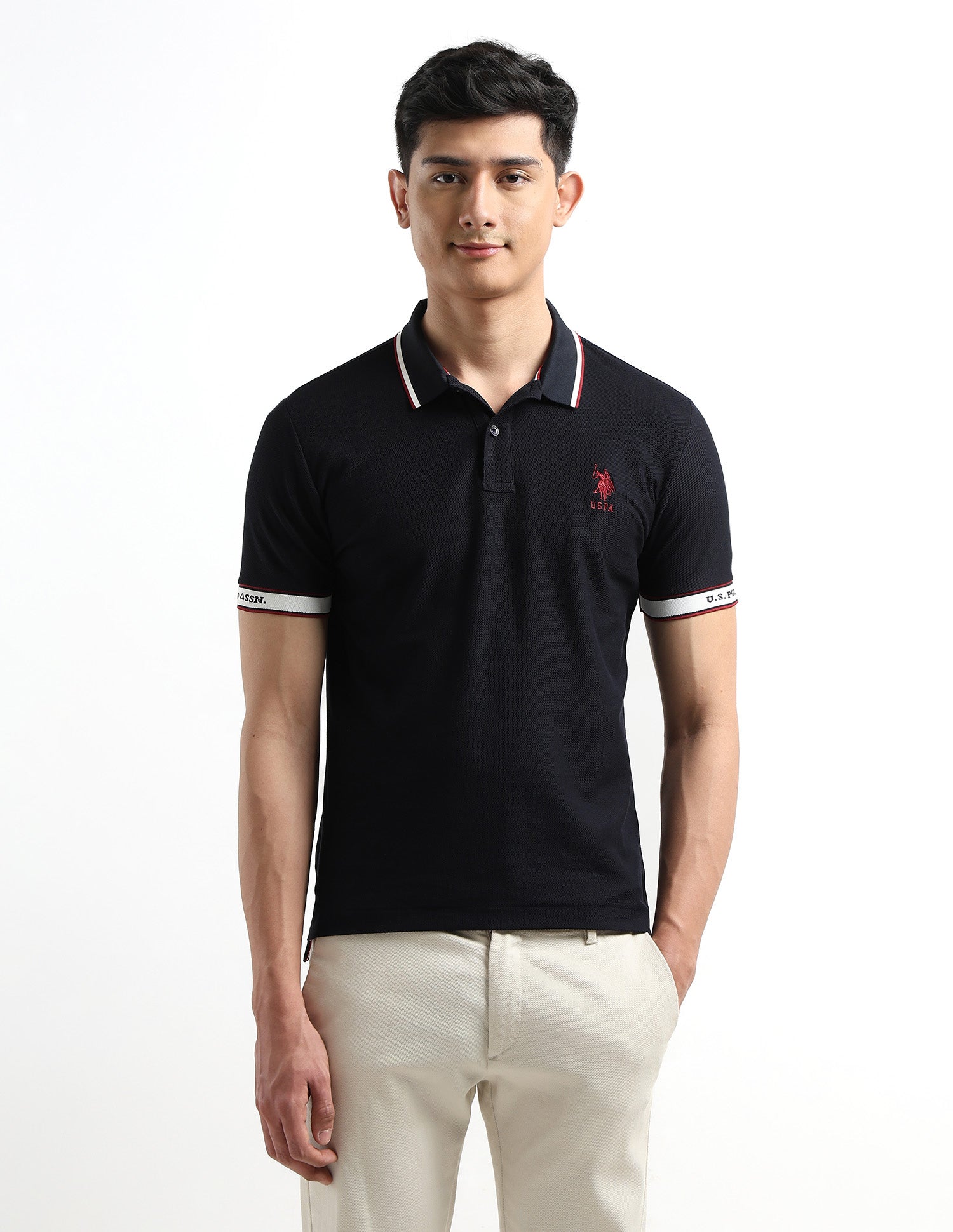 Regular Fit Textured Polo Shirt Navy - U.S. Polo Assn. India | Large