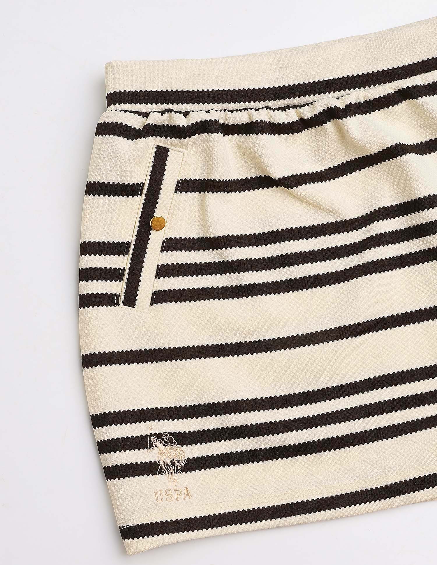 Girls Horizontal Striped Patterned Knit Skirt White - U.S. Polo Assn. India | Large