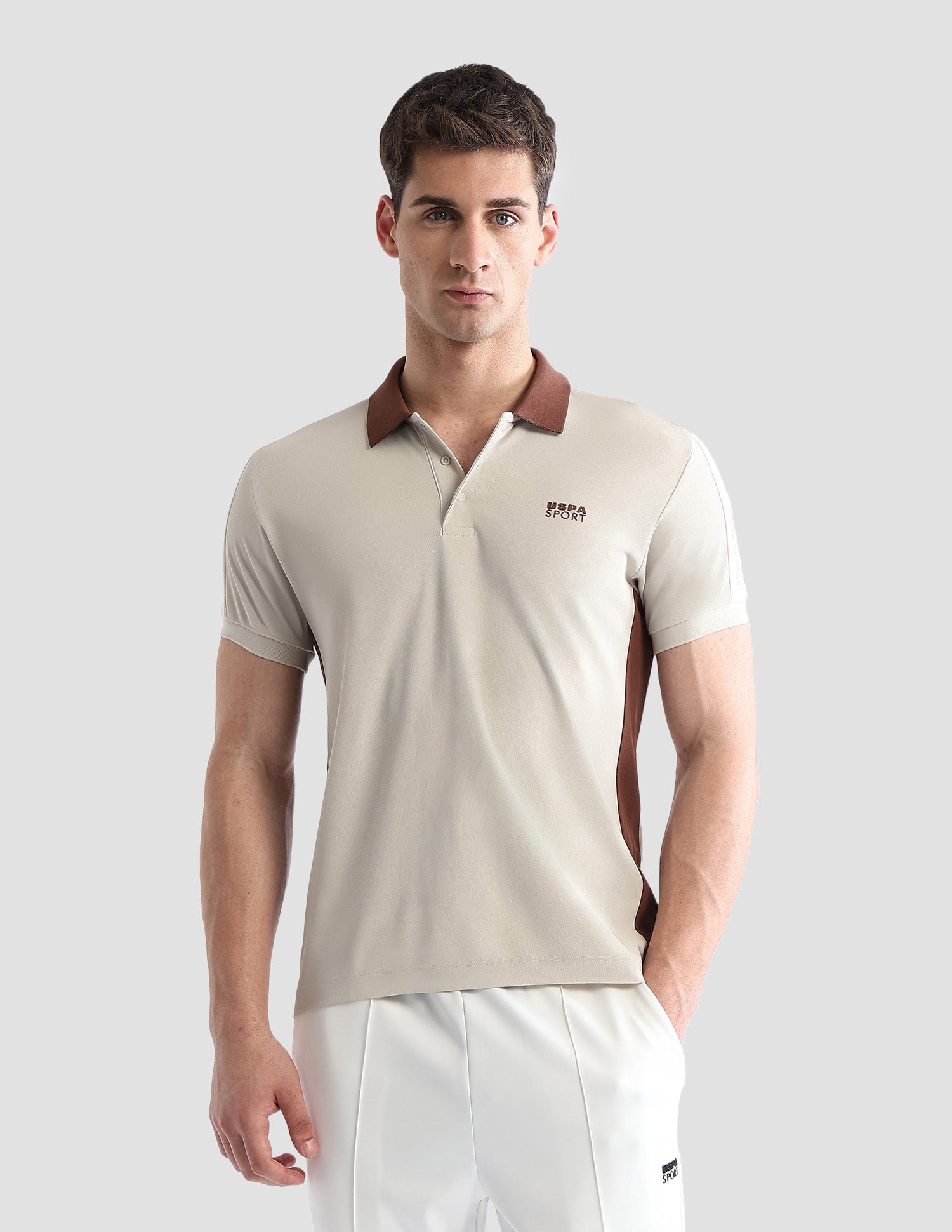 Solid Regular Fit Active Polo Shirt Beige - U.S. POLO ASSN. | Large