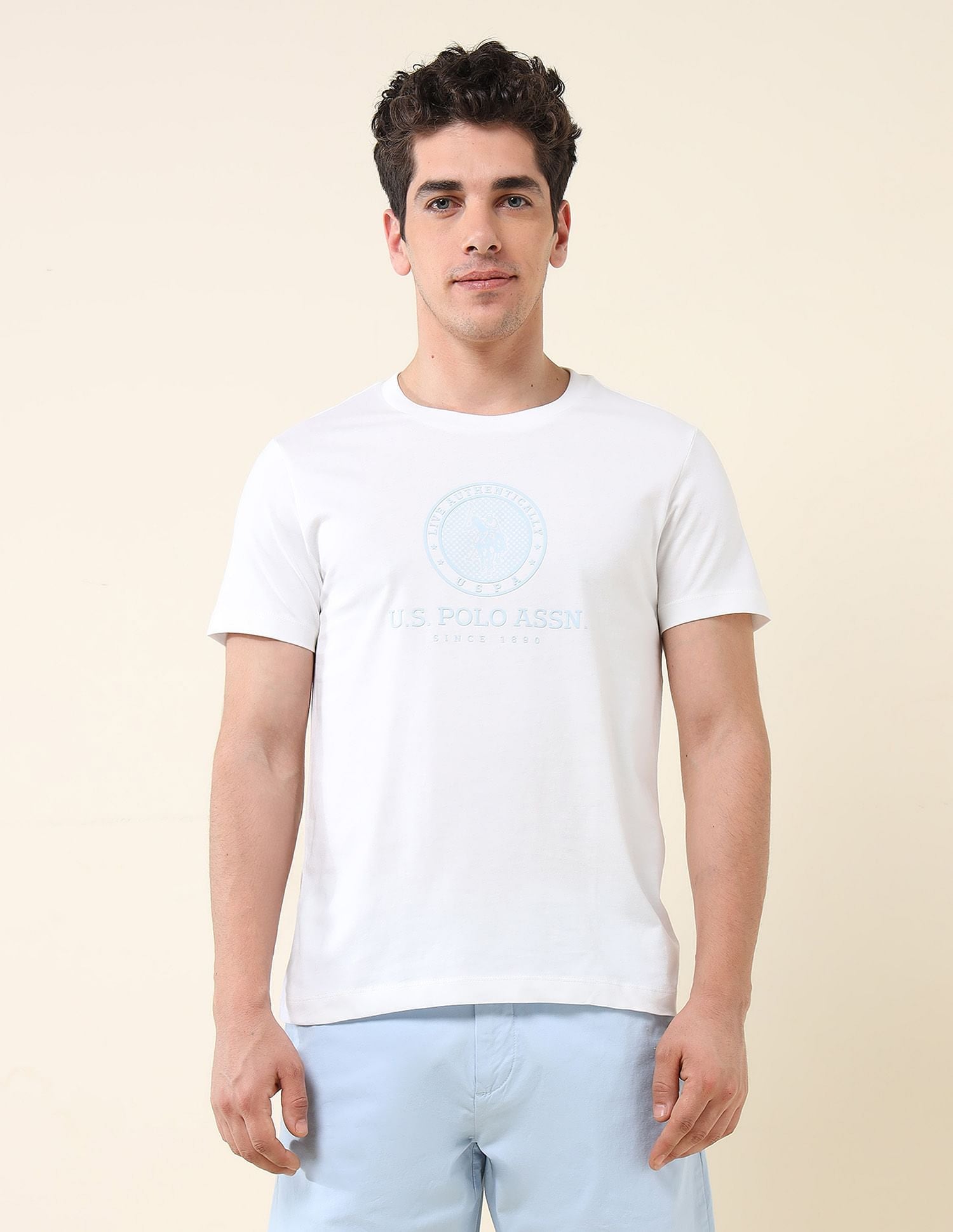 Slim Fit Brand Printed T-Shirt White - U.S. Polo Assn. India | Large