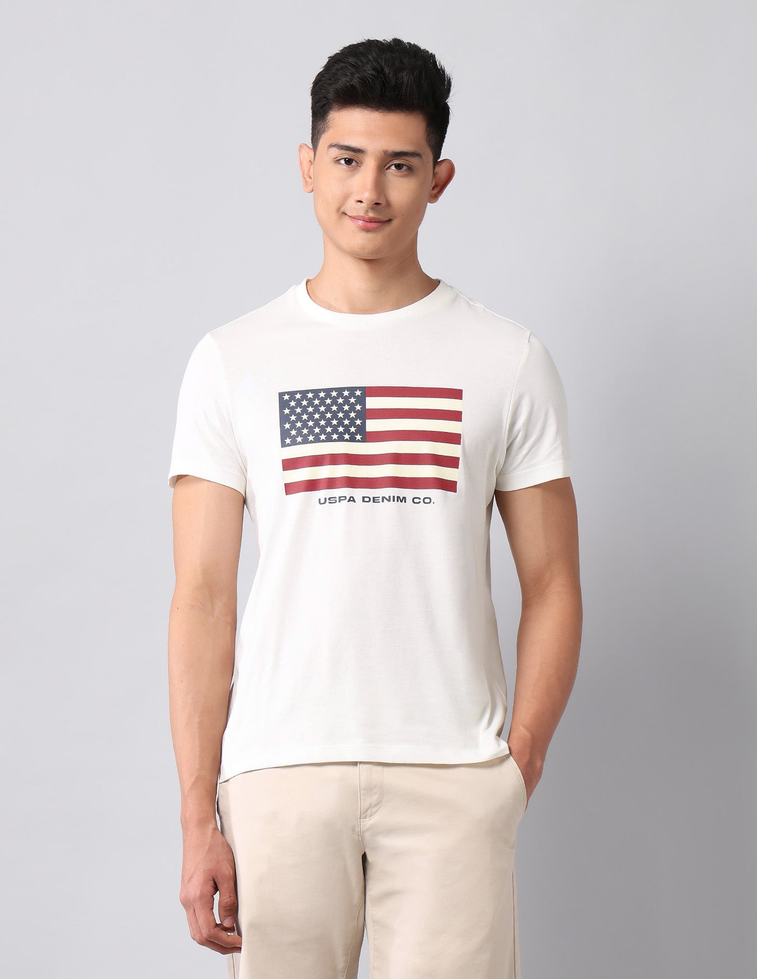 Graphic Printed Pure Cotton T-Shirt Ivory - U.S. Polo Assn. India | Large
