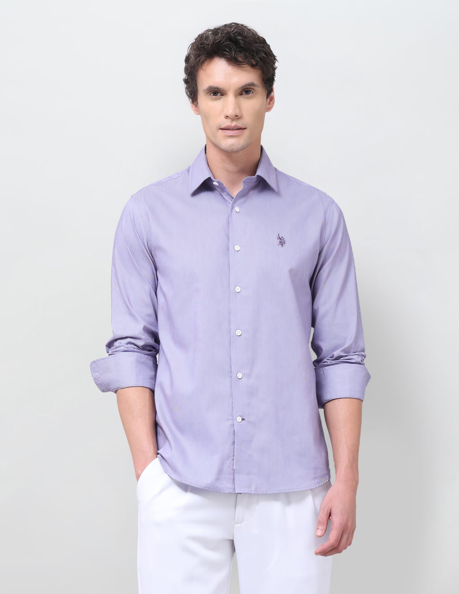 Textured Regular Fit Shirt Purple - U.S. Polo Assn. India | Large