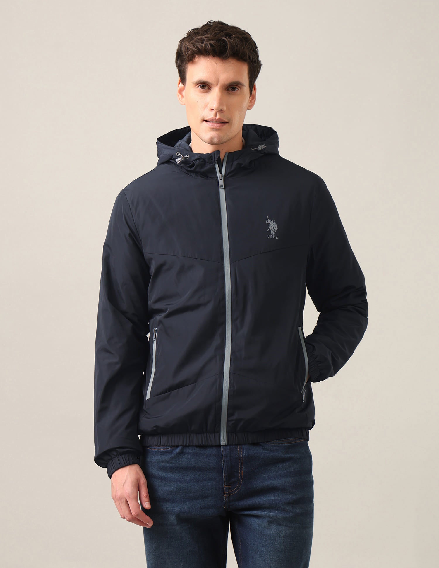 Solid Hooded Jacket Navy - U.S. Polo Assn. India | Large