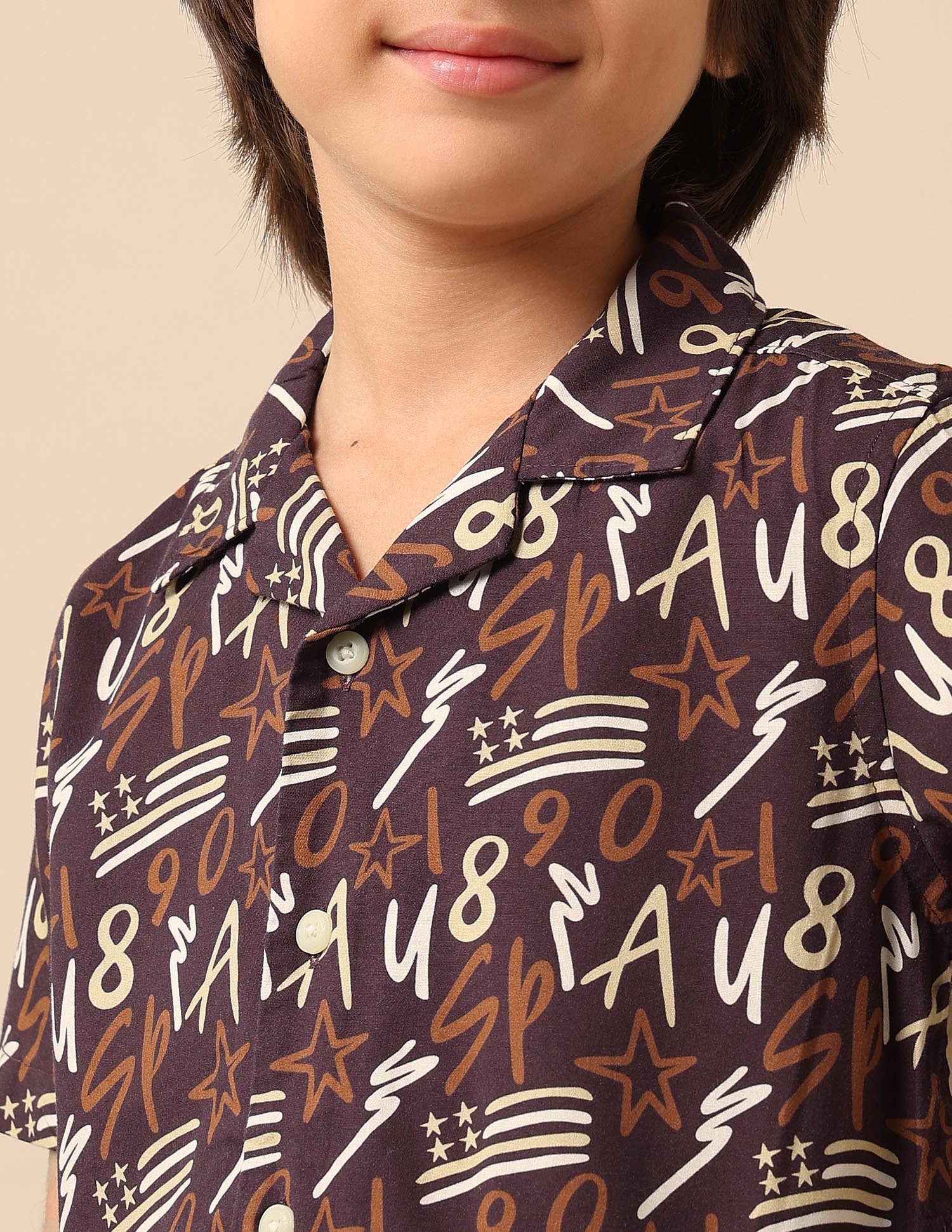 Boys All Over Printed Cuban Shirt Brown - U.S. POLO ASSN. | Large