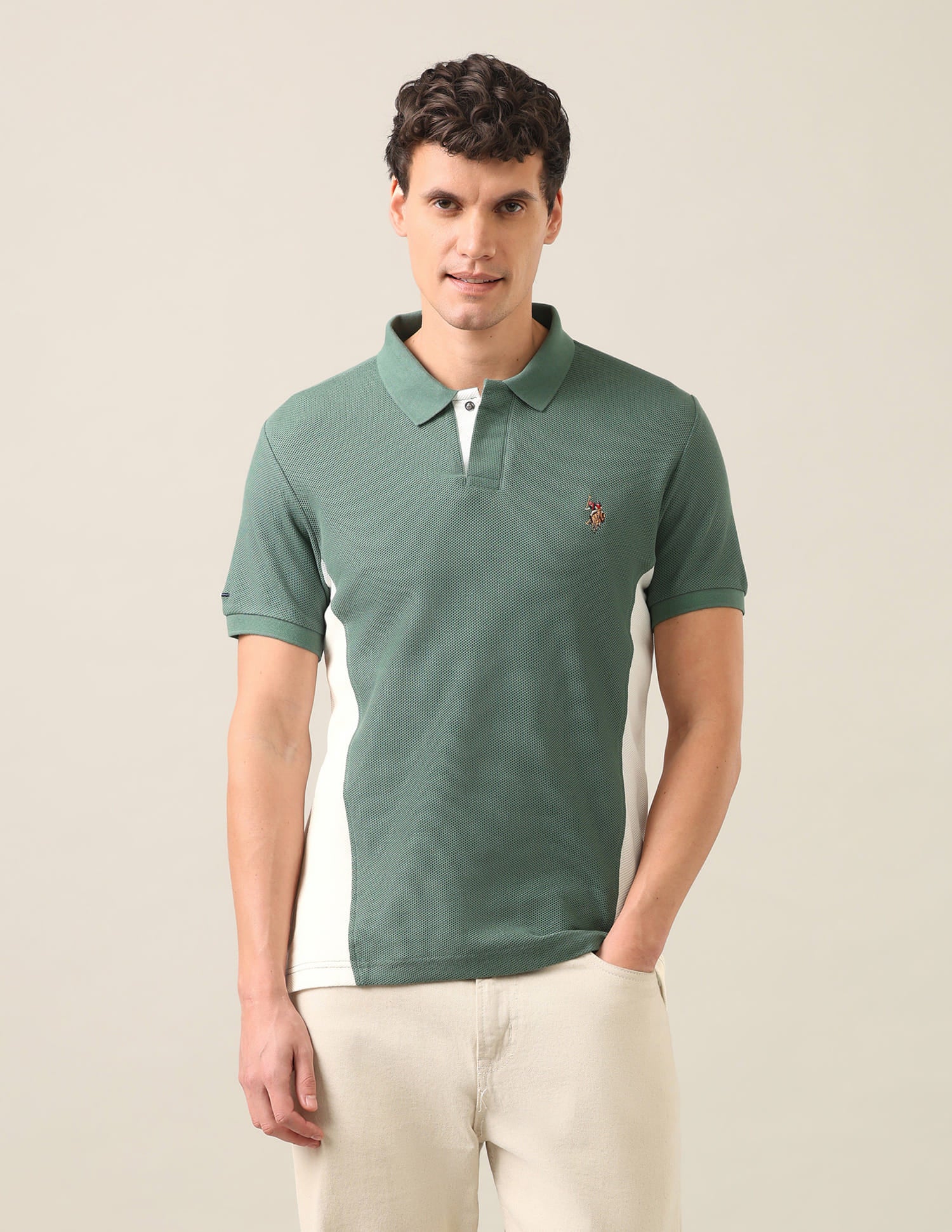 Colourblocked Slim Fit Polo Shirt Green - U.S. Polo Assn. India | Large