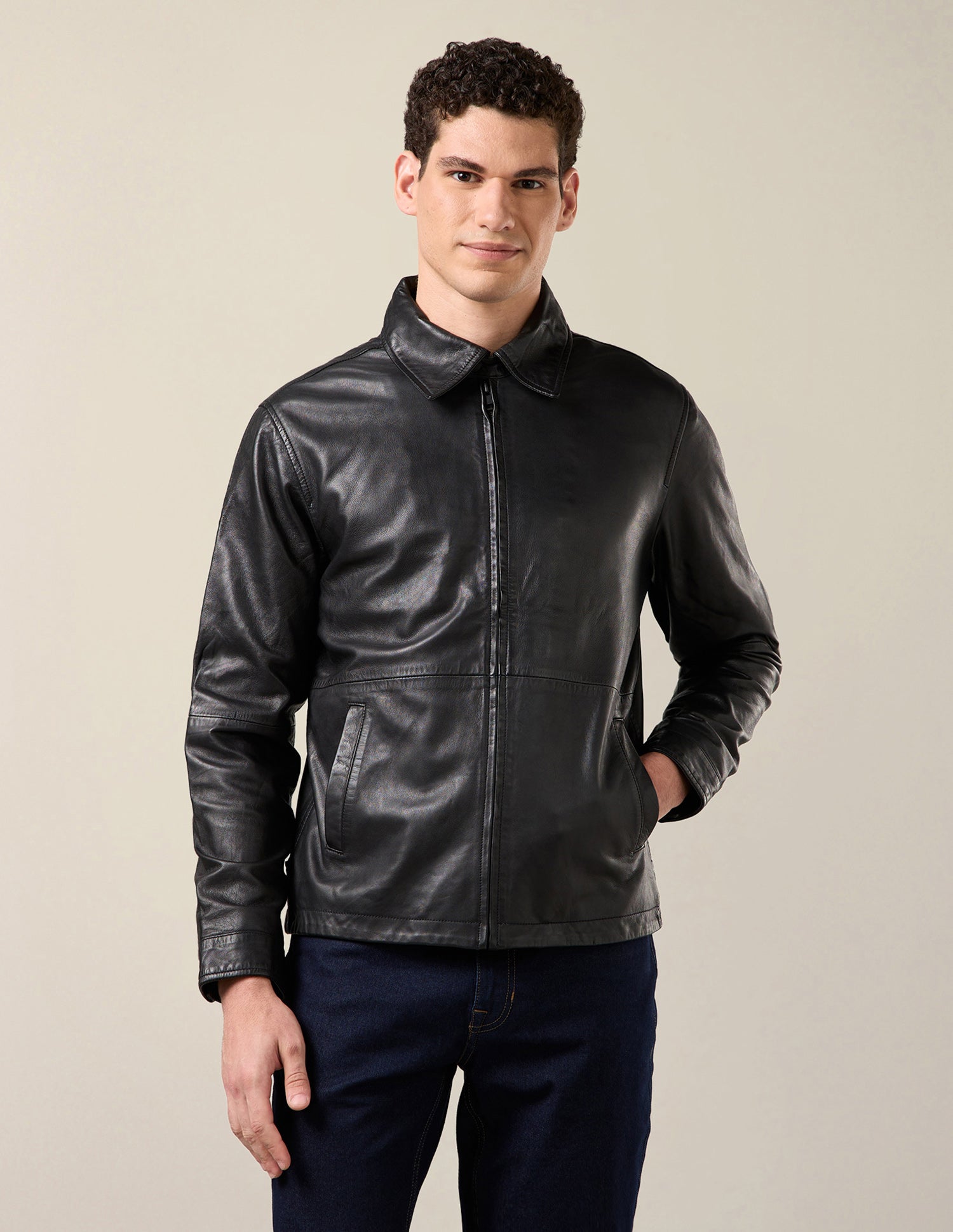 Solid Leather Jacket Black - U.S. Polo Assn. India | Large