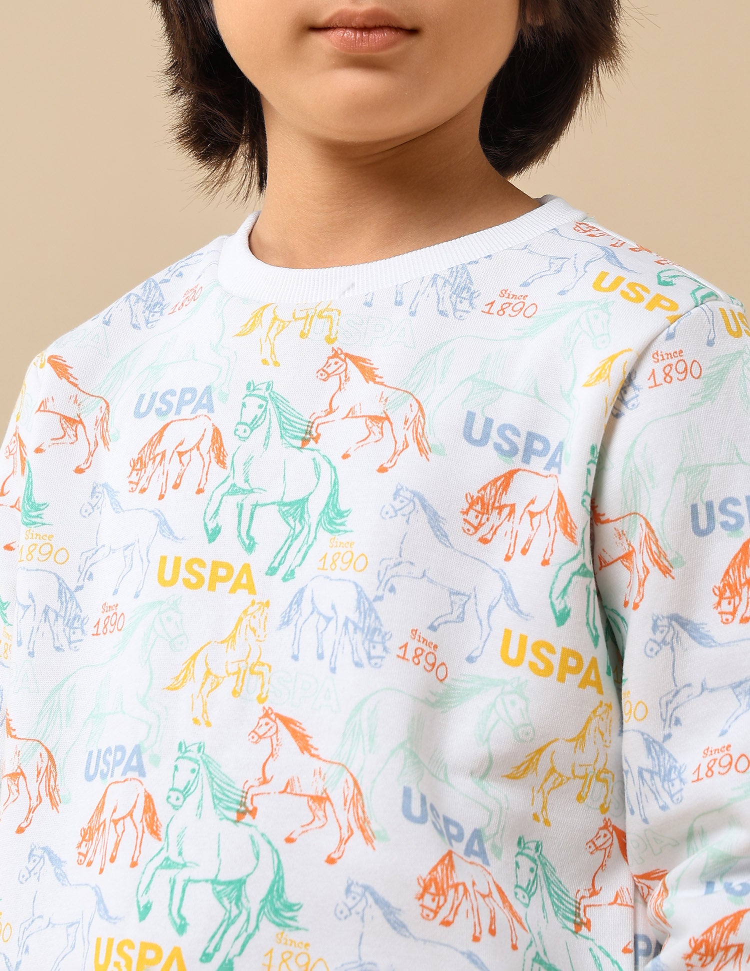 Boys Graphic Brand Printed Regular Fit Sweatshirt White - U.S. POLO ASSN. | Large