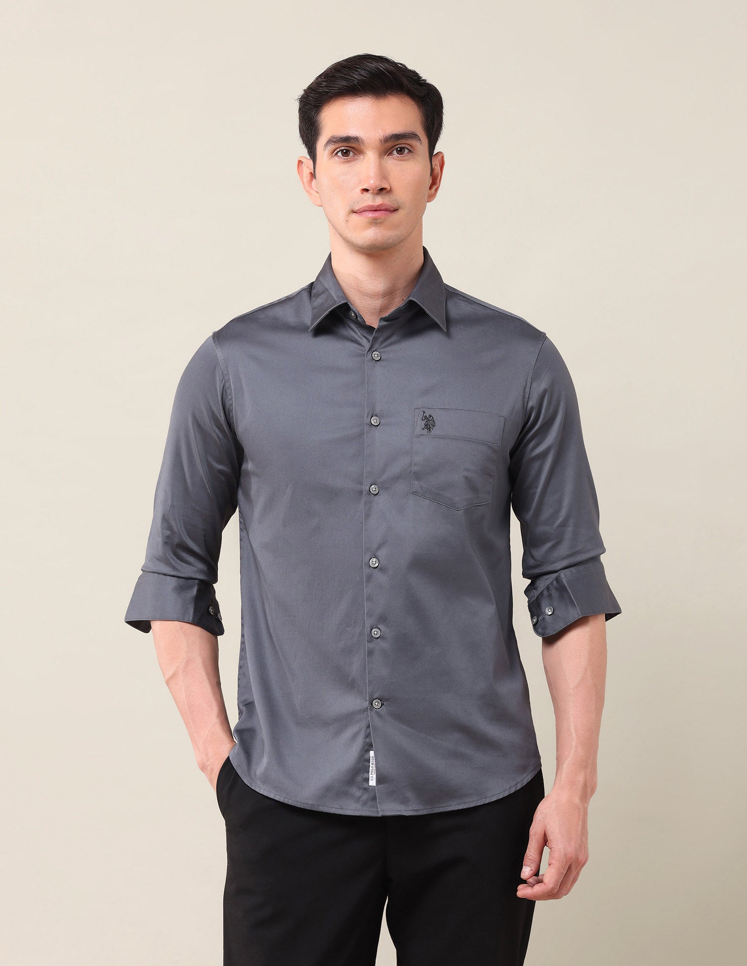 Solid Tailored Fit Shirt Dark Grey - U.S. POLO ASSN. | Large