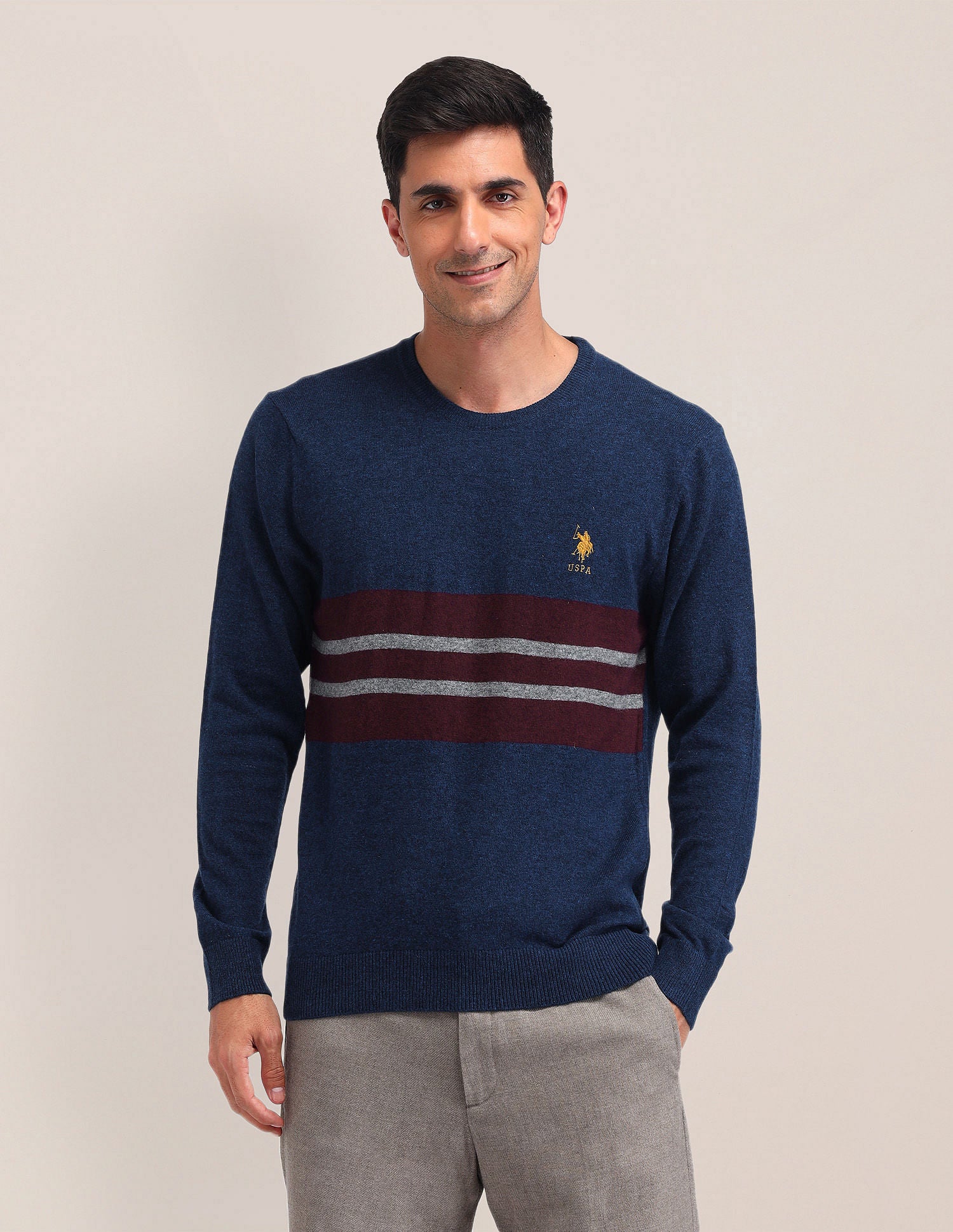 Regular Fit Striped Sweater – Polo India