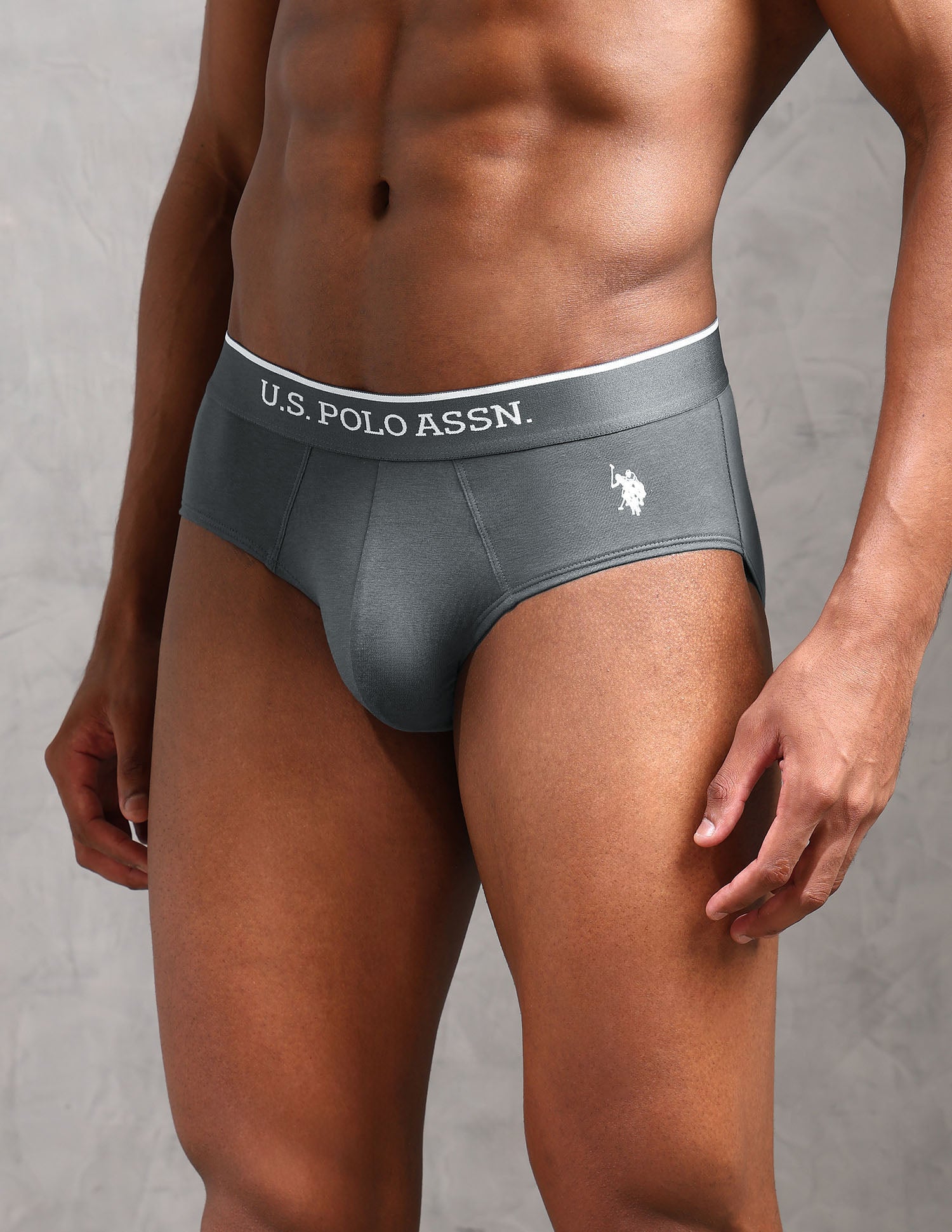 Elasticized Waist Solid EB004 Briefs - Pack Of 2 Iron Gate and Black - U.S. POLO ASSN. | Large