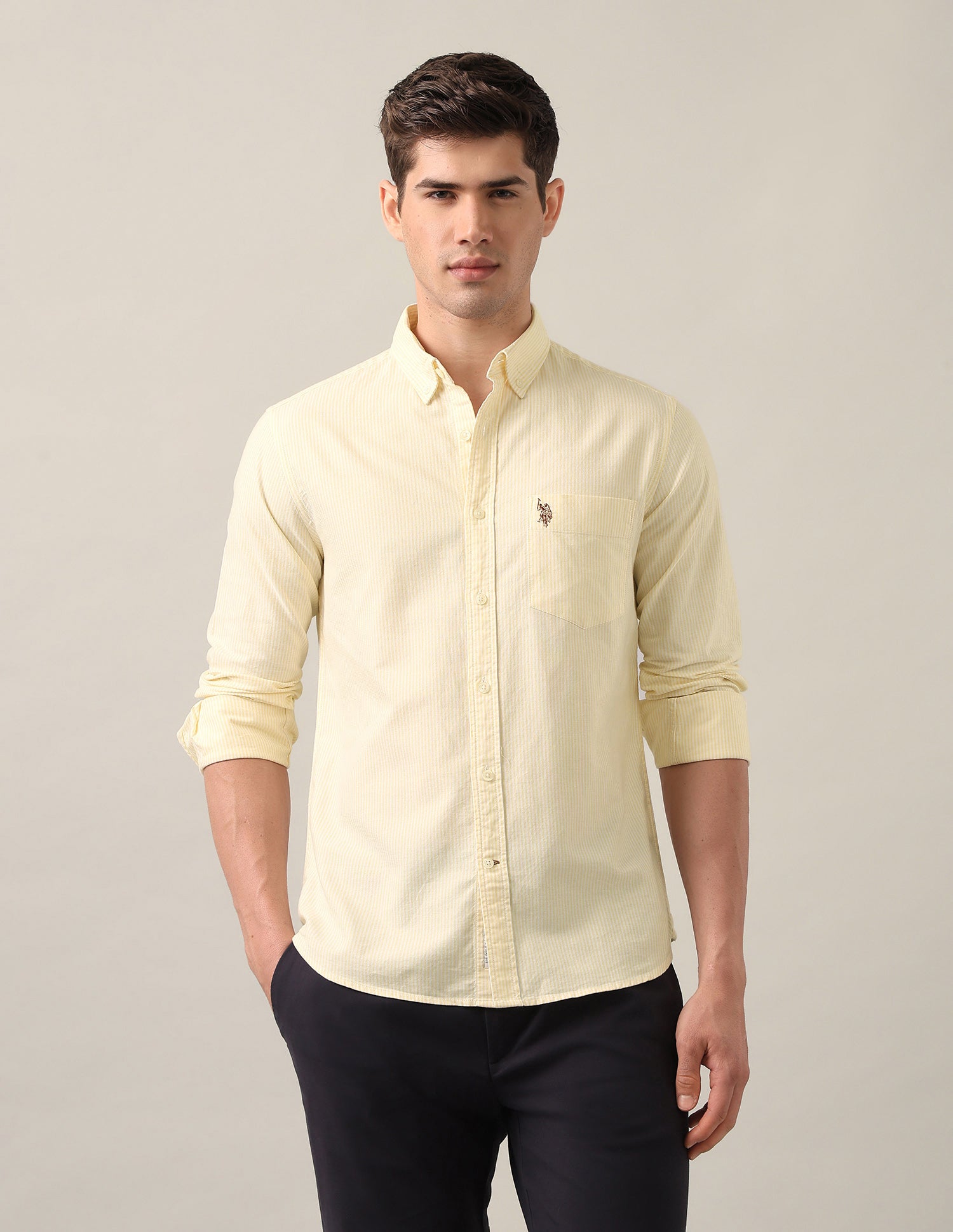 Vertical Striped Oxford Shirt Yellow - U.S. Polo Assn. India | Large