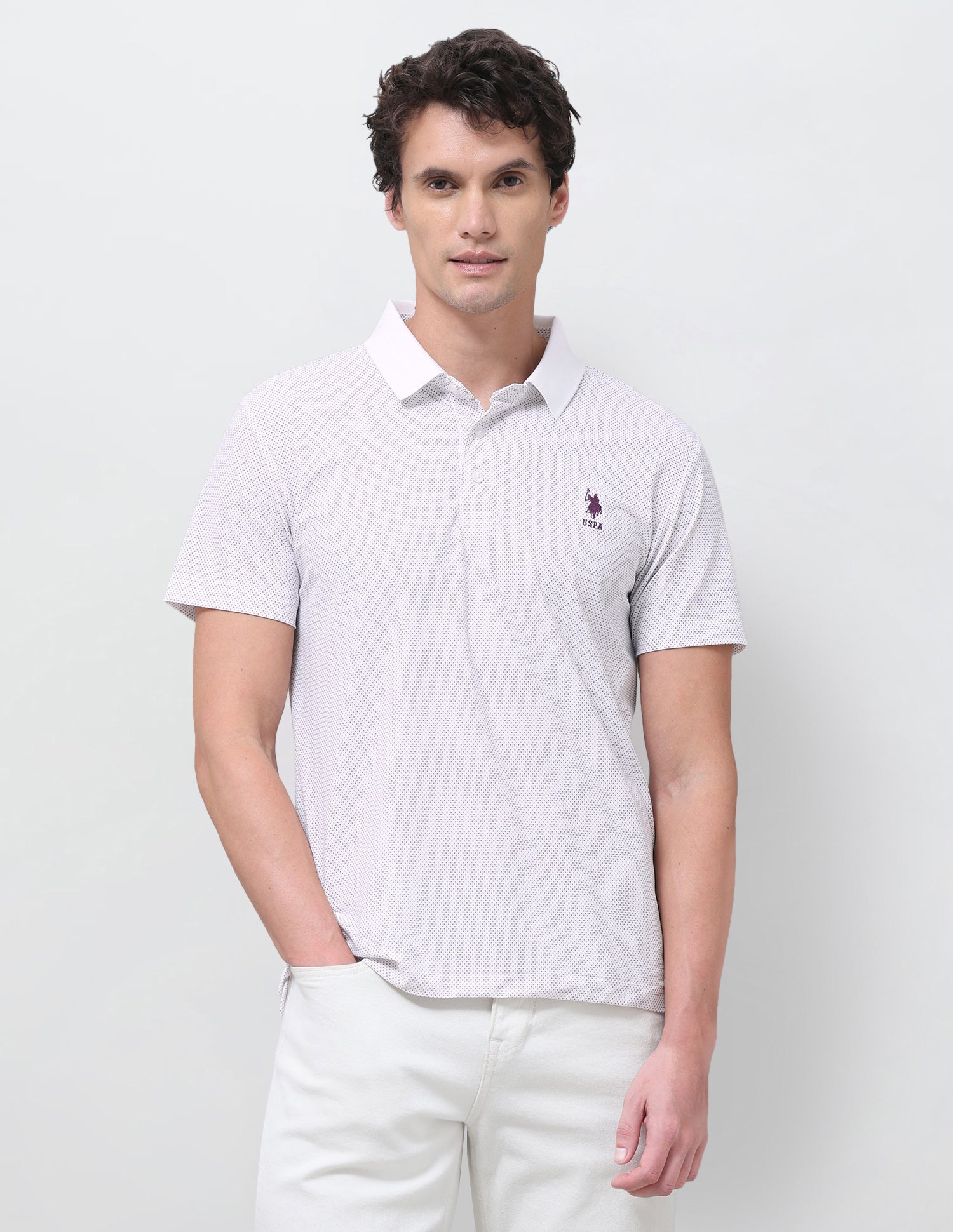 Geometric Printed Slim Fit Polo Shirt Purple - U.S. Polo Assn. India | Large