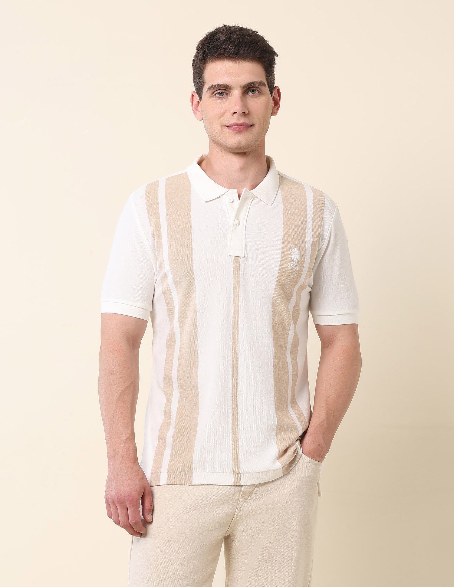Vertical Striped Classic Polo Shirt Off White - U.S. Polo Assn. India | Large