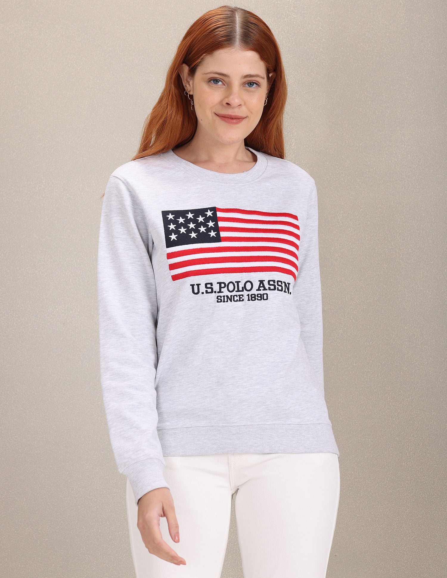 Heathered Brand Embroidered Sweatshirt Light Grey - U.S. Polo Assn. India | Large