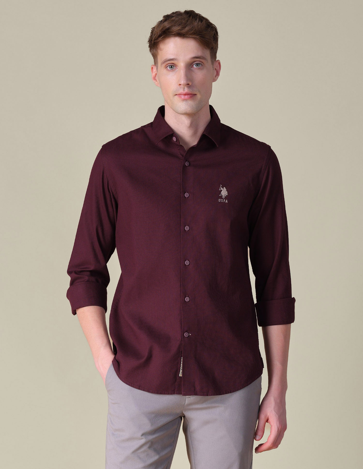 Dobby Textured Shirt Maroon - U.S. POLO ASSN. | Large