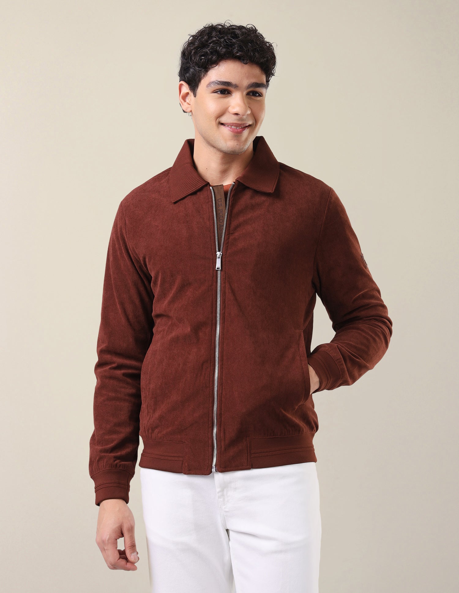 Corduroy Regular Fit Bomber Jacket Red - U.S. Polo Assn. India | Large