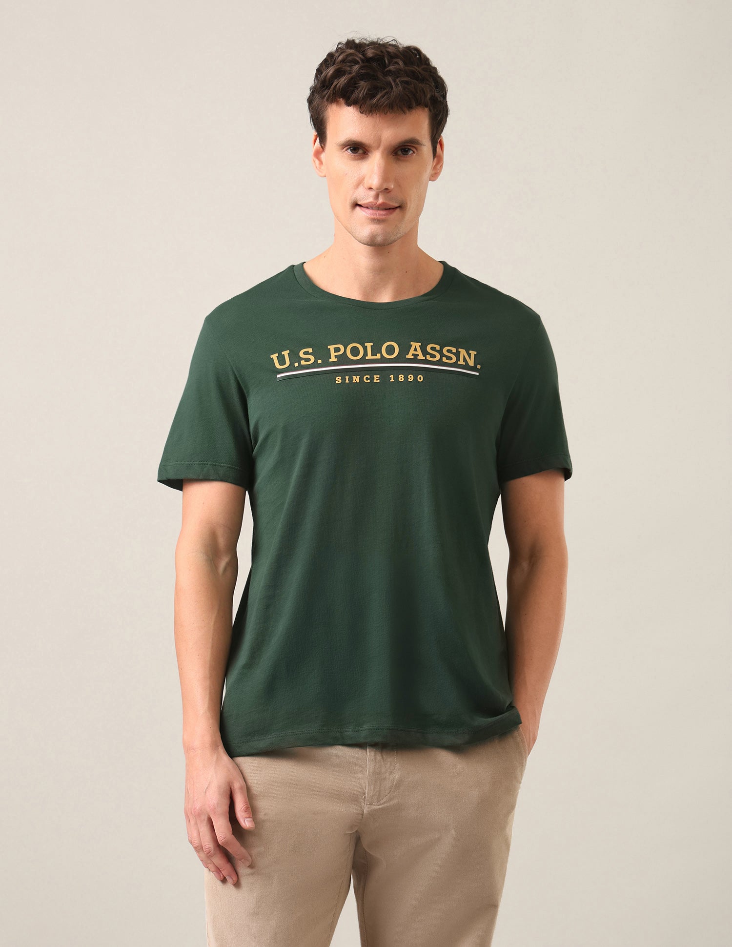 Brand Embossed Regular Fit T-Shirt Dark Green - U.S. Polo Assn. India | Large
