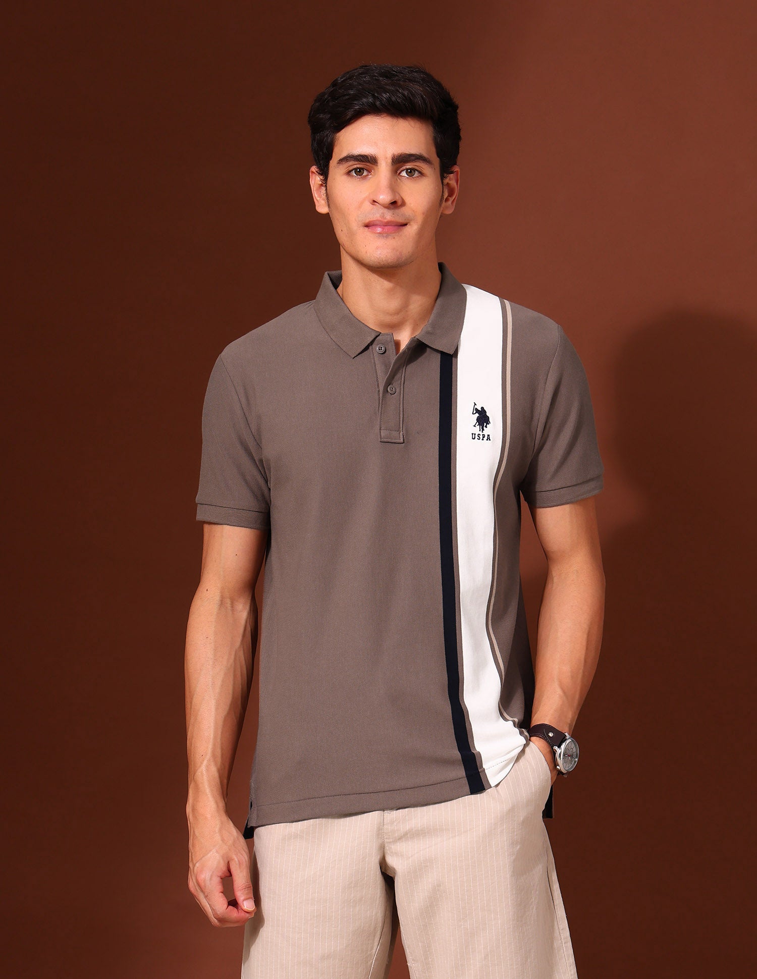Colourblocked Classic Polo Shirt Brown - U.S. Polo Assn. India | Large