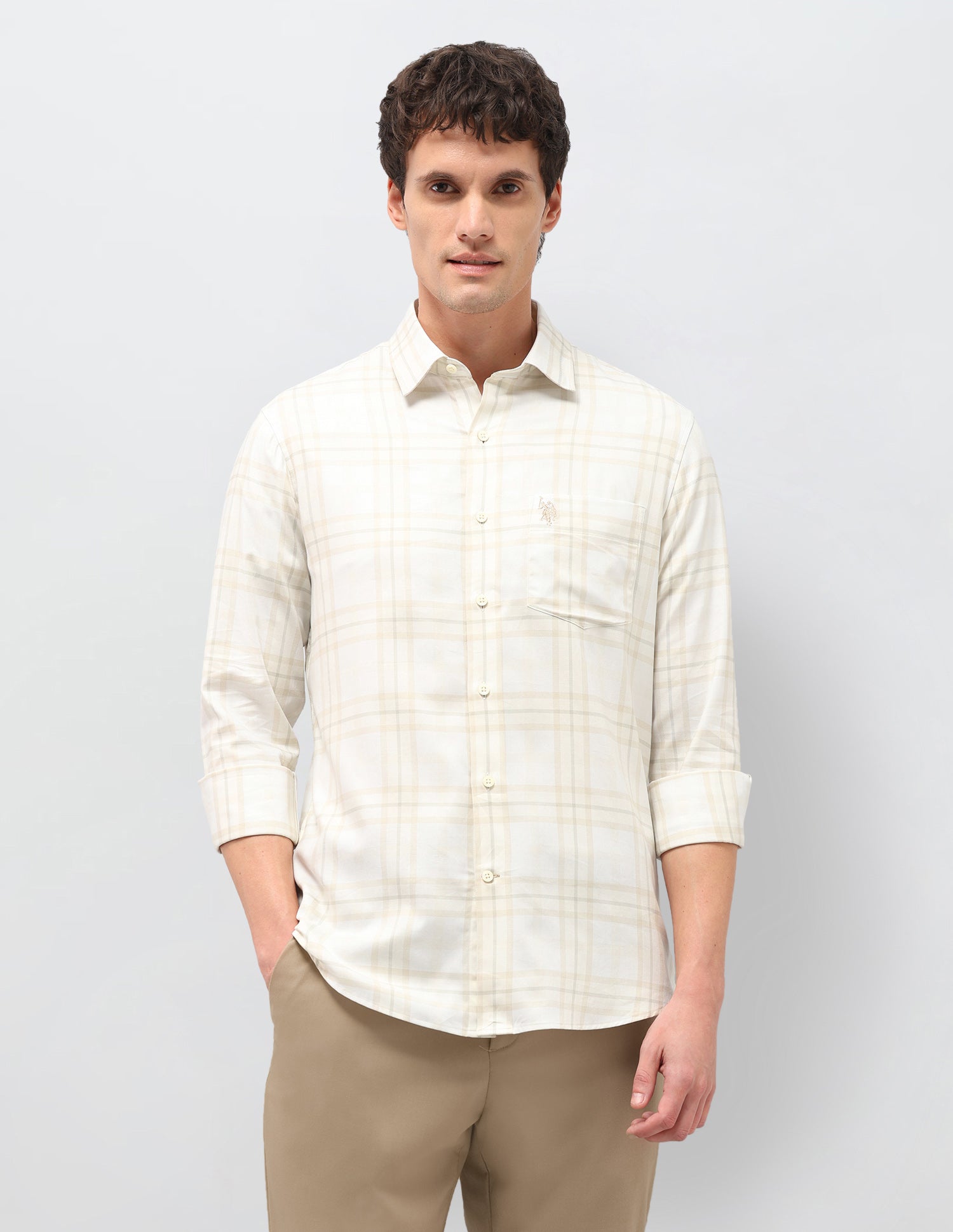 Grid Tattersall Checked Twill Shirt Ivory - U.S. Polo Assn. India | Large