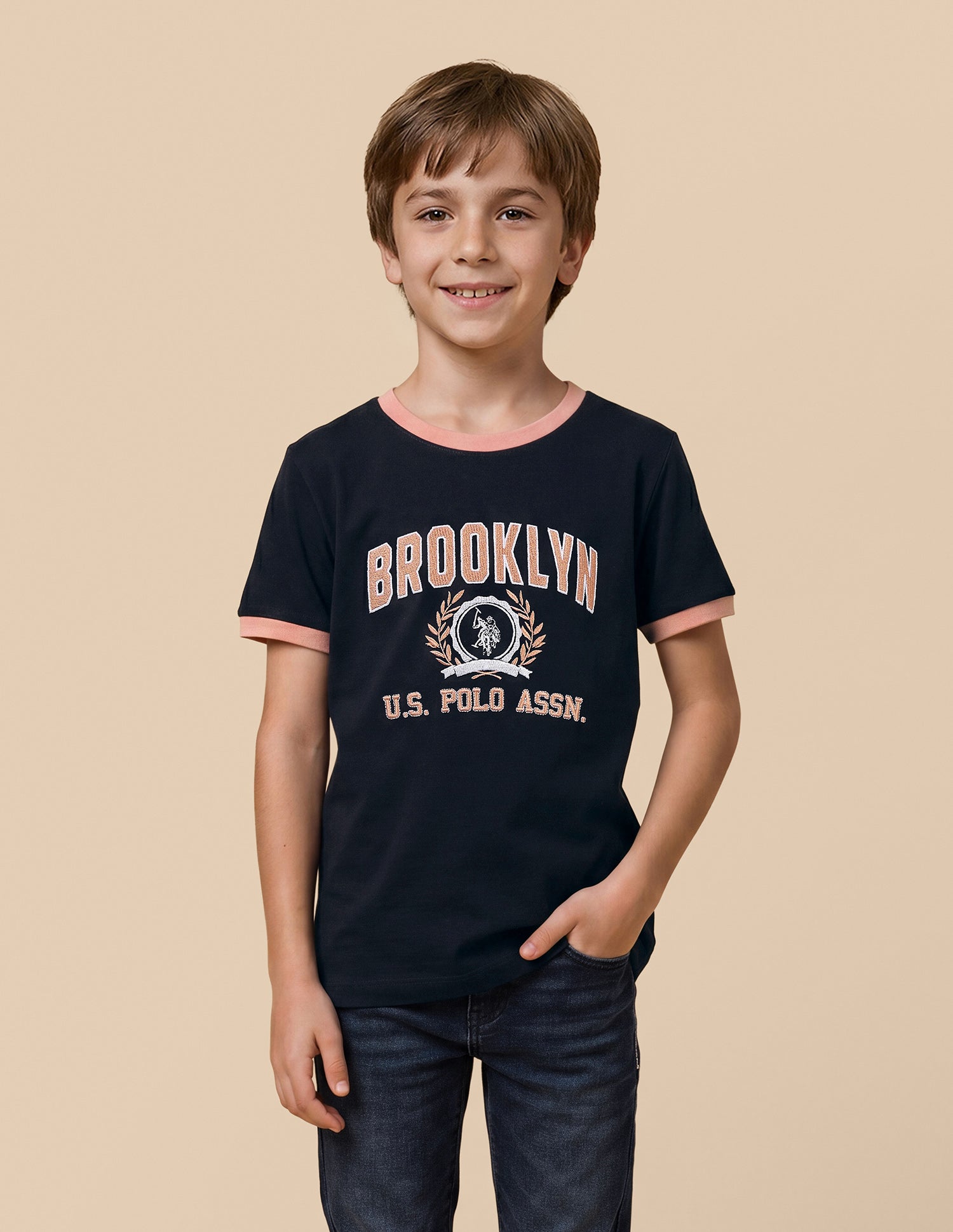 Typographic Brand Printed Regular Fit T-Shirt Navy - U.S. Polo Assn. India | Large