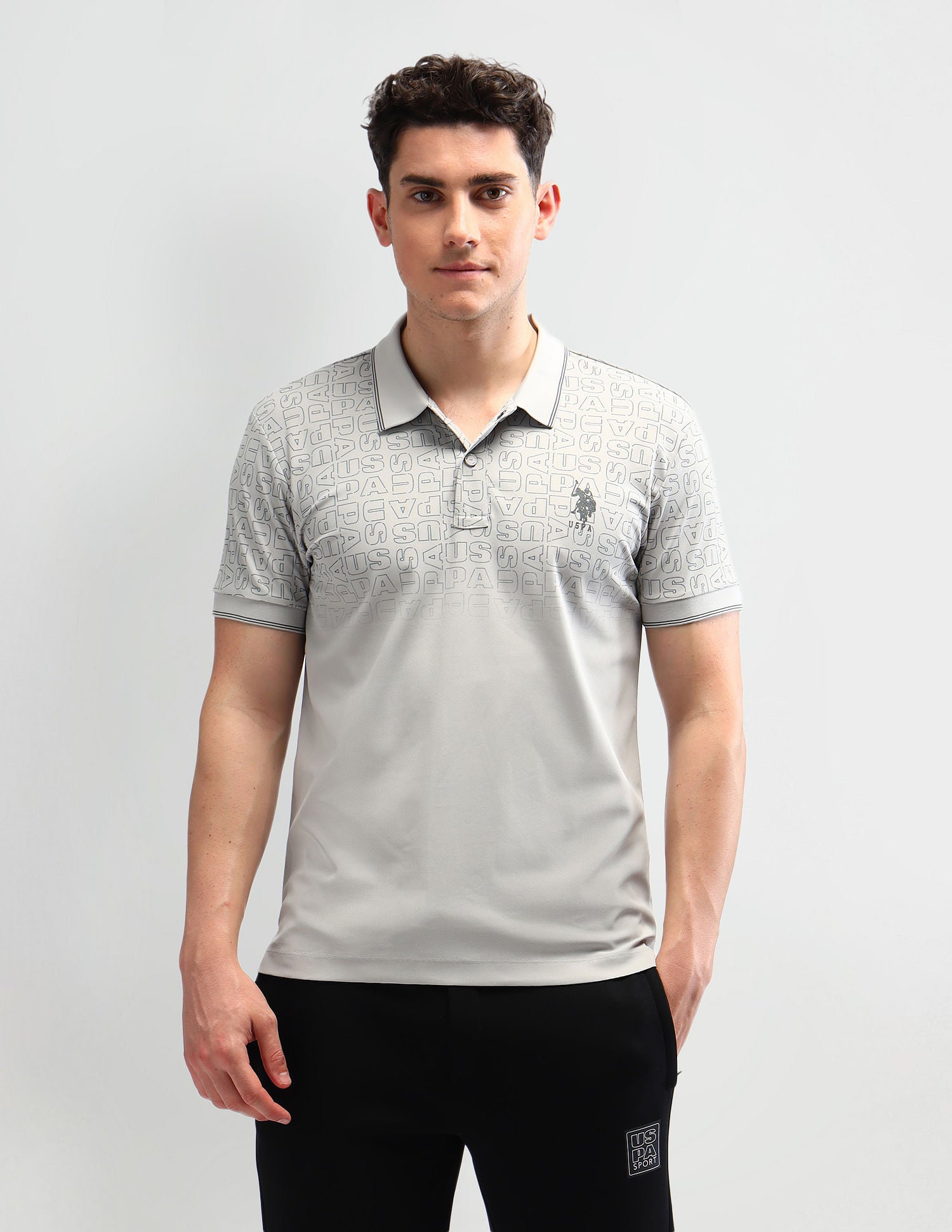 Slim Fit Printed Polo Shirt Grey - U.S. Polo Assn. India | Large