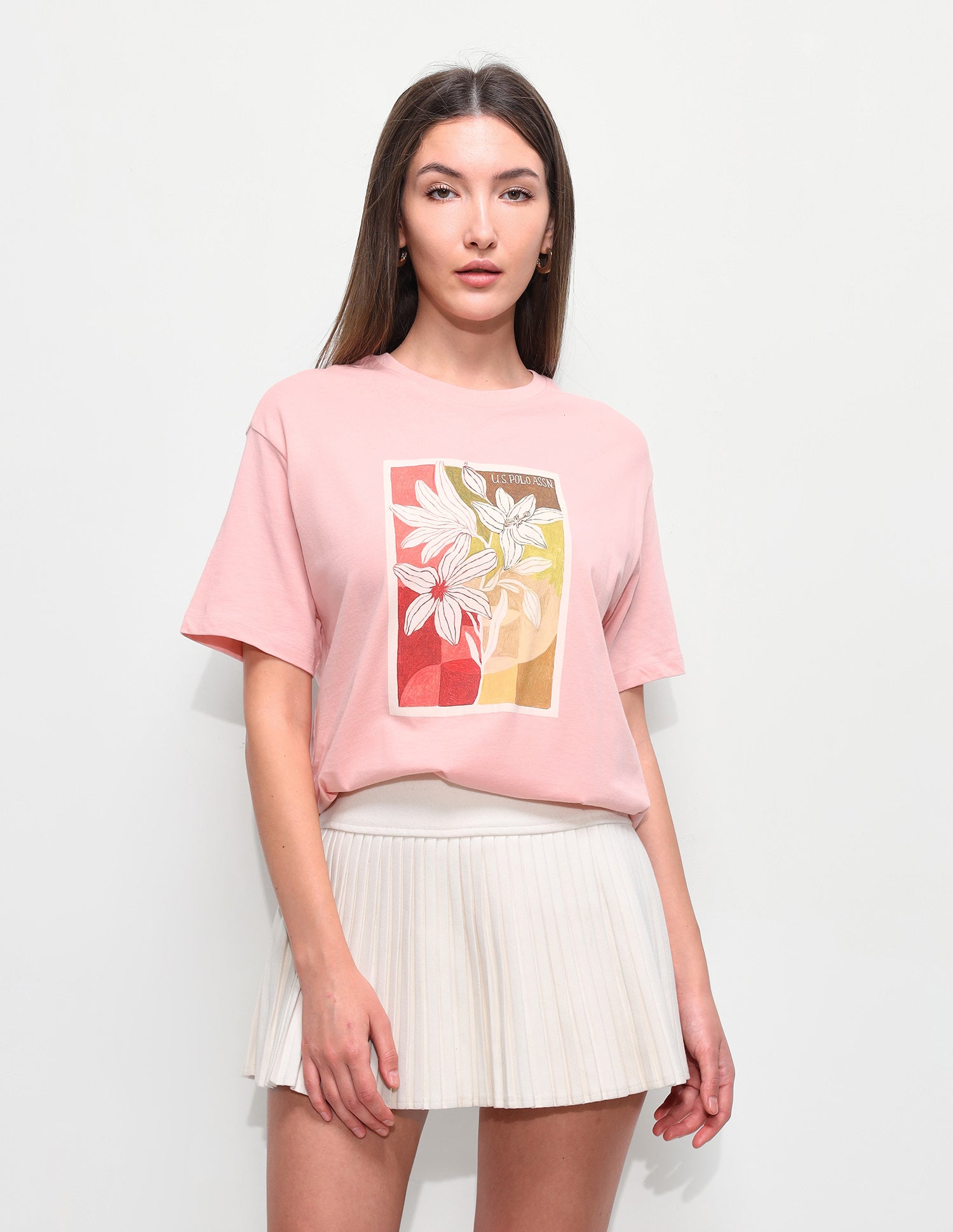 Floral Printed Oversized Fit T-Shirt Pink - U.S. Polo Assn. India | Large