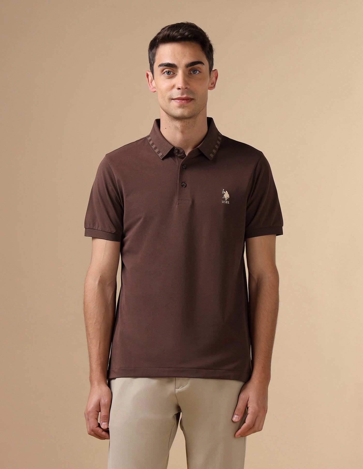 Solid Regular Fit Polo Shirt Dark Brown - U.S. POLO ASSN. | Large