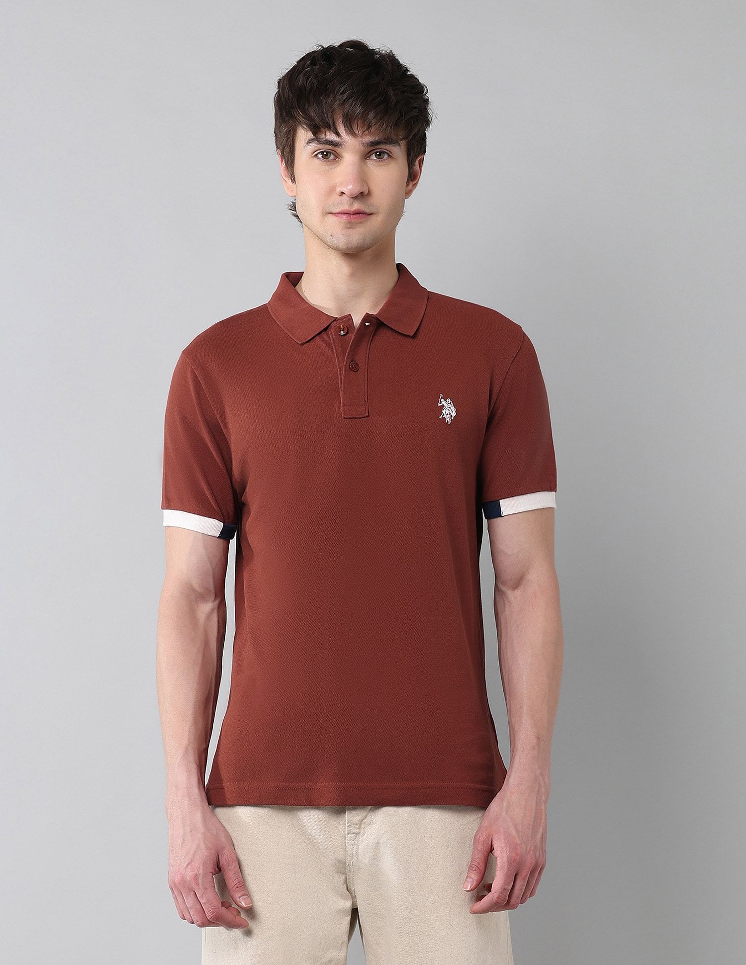 Pure Cotton Muscle Fit Polo Shirt Rust - U.S. Polo Assn. India | Large
