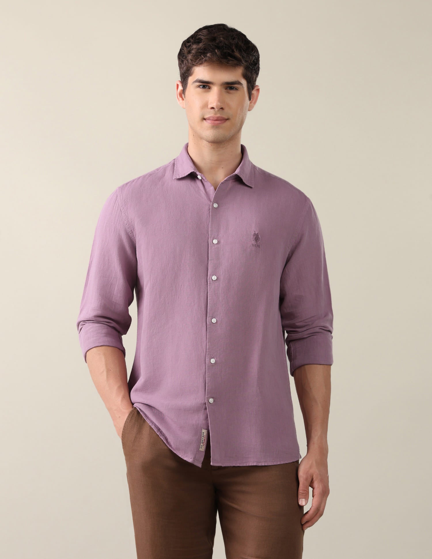 Solid Regular Fit Shirt Purple - U.S. Polo Assn. India | Large