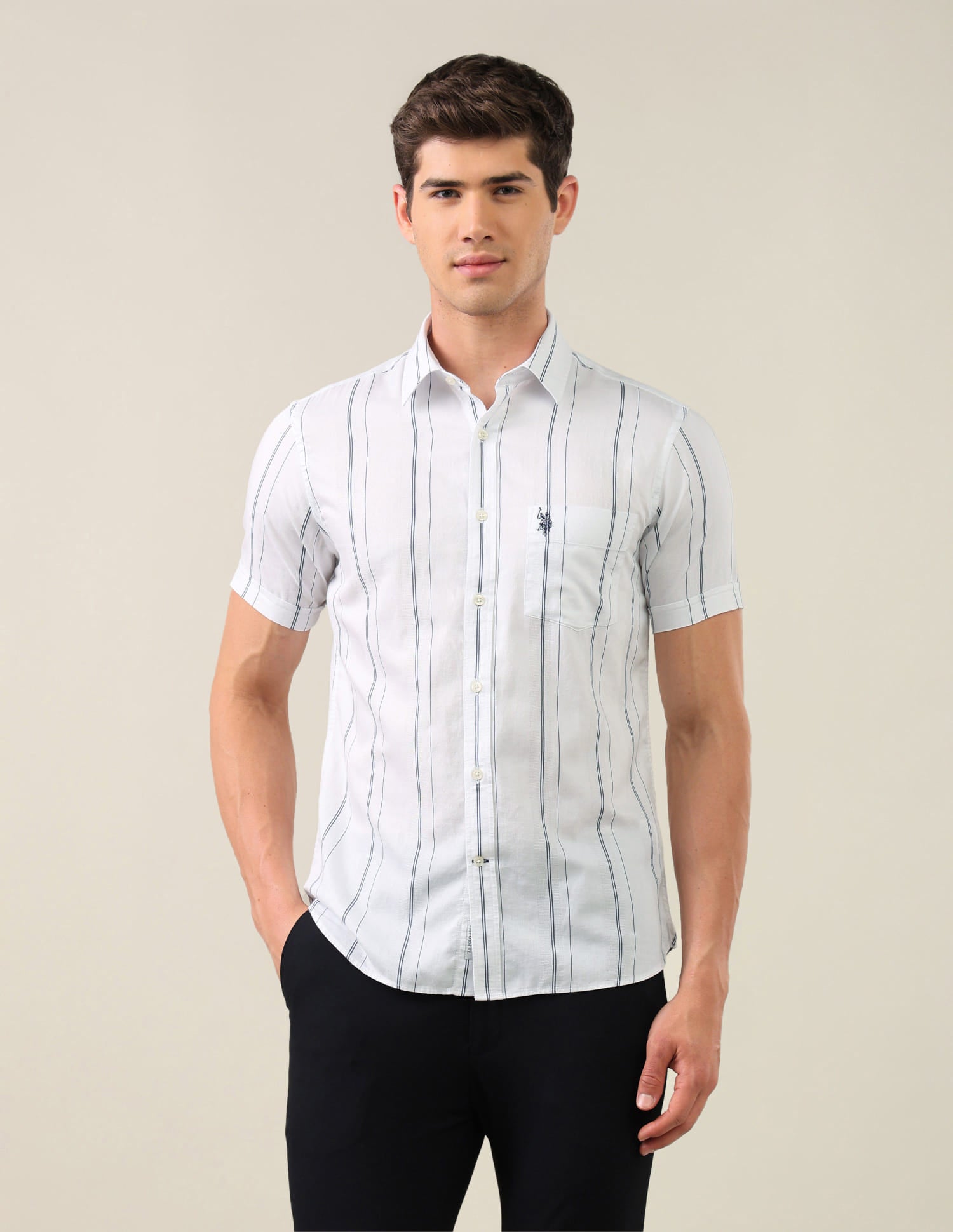 Vertical Striped Tailored Fit Shirt White - U.S. Polo Assn. India | Large