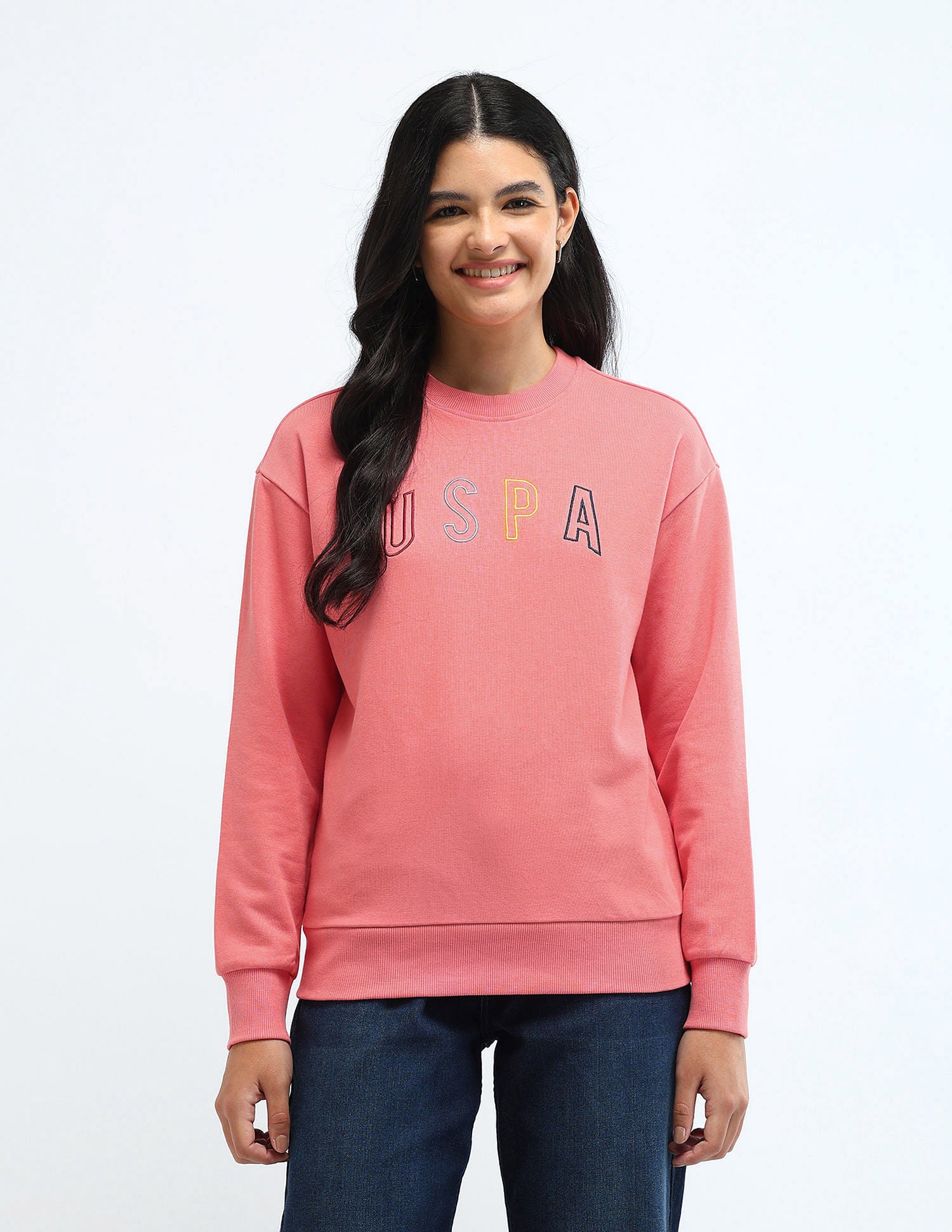 Drop Shoulder Brand Print Sweatshirt Coral - U.S. POLO ASSN. | Large