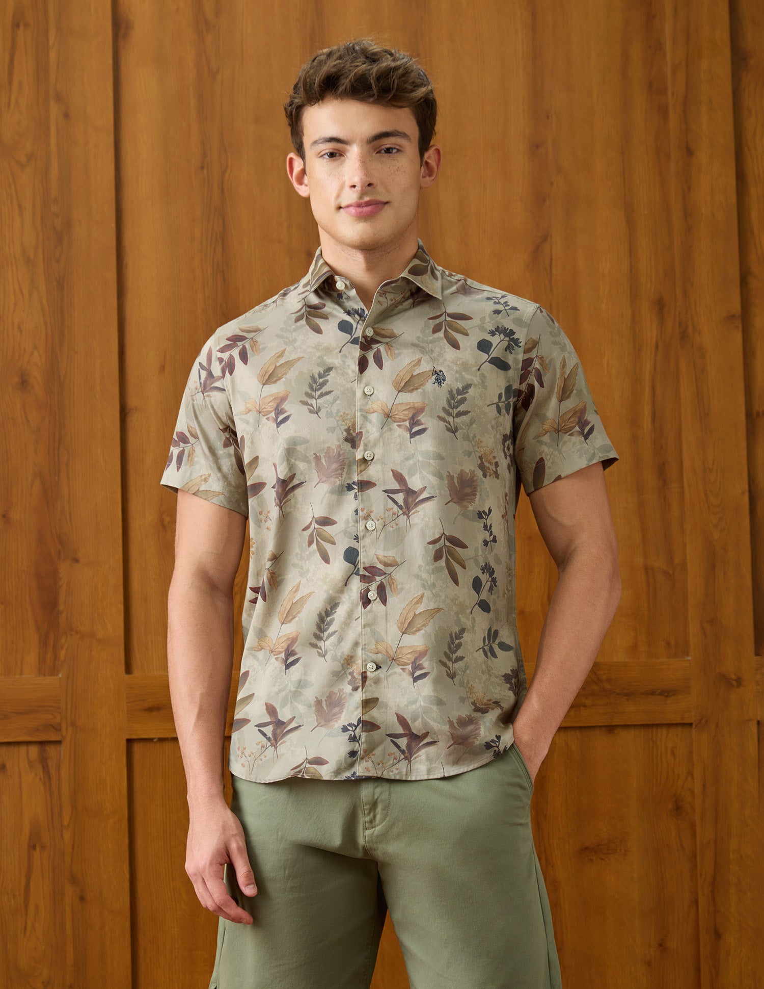 Tropical Printed Satin Shirt Light Green - U.S. Polo Assn. India | Large