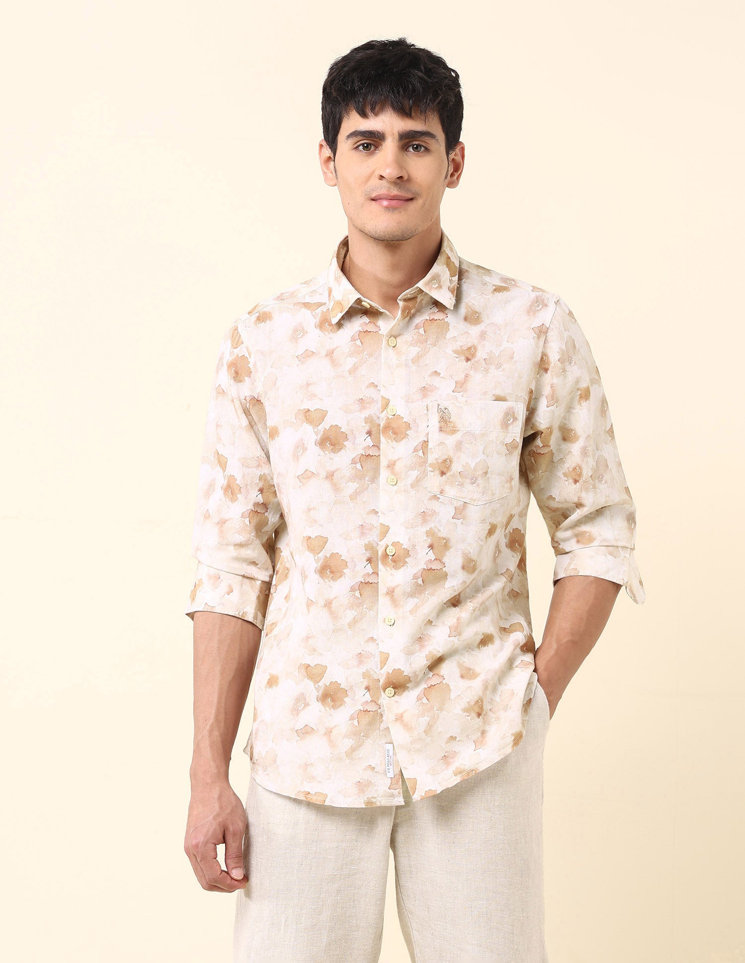 Floral Printed Tailored Fit Shirt Beige - U.S. Polo Assn. India | Large