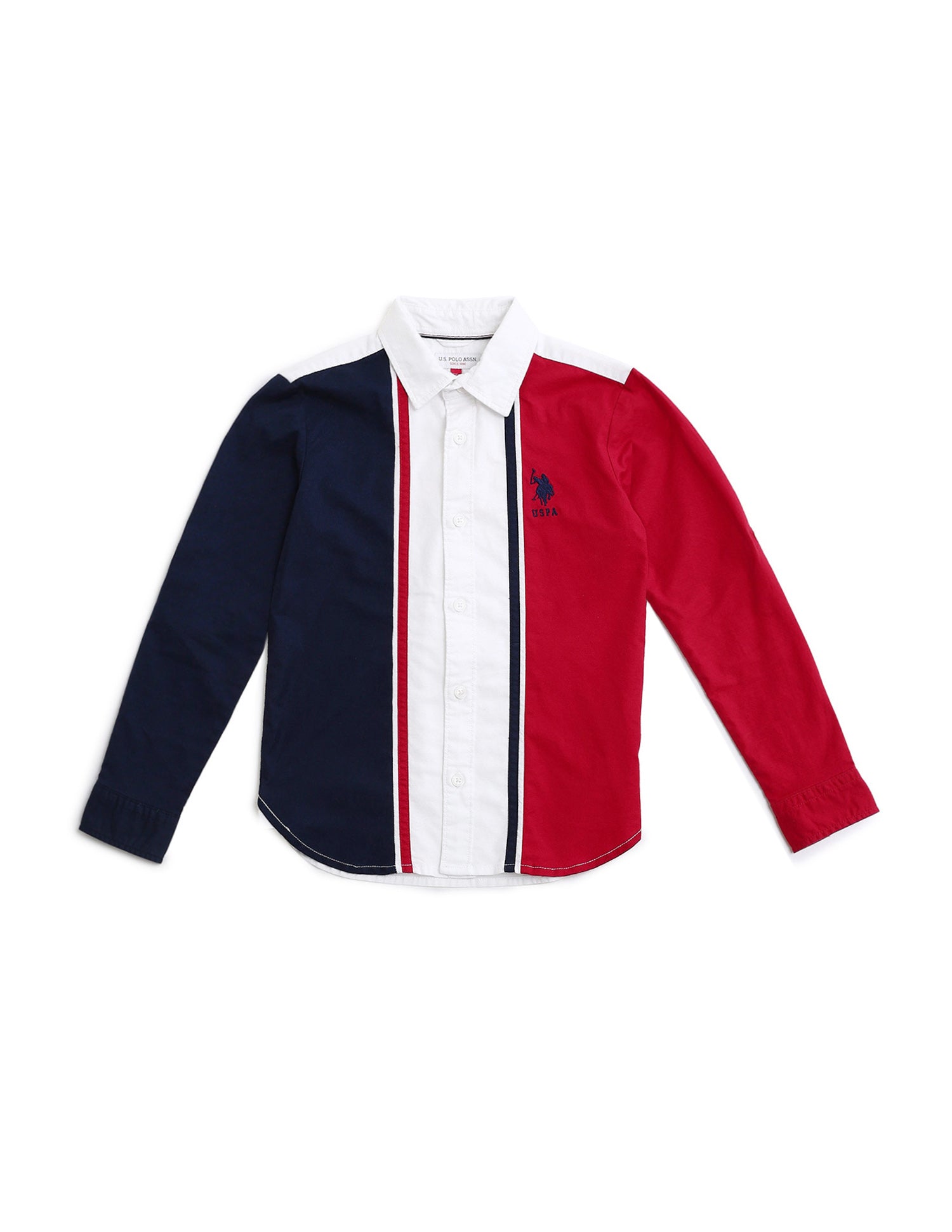 Boys Regular Fit Colour Blocked Shirt White - U.S. Polo Assn. India | Large