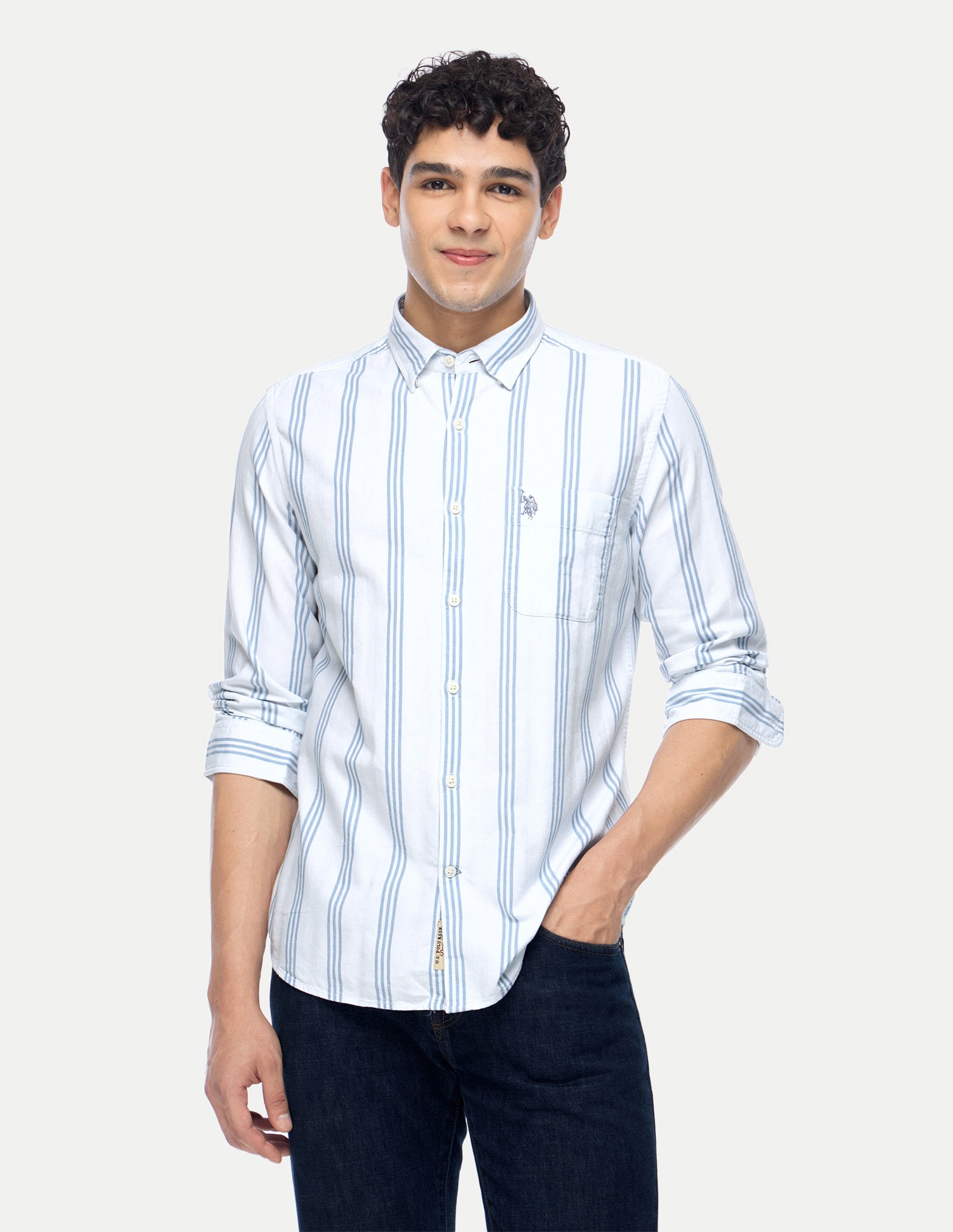 Vertical Striped Regular Fit Shirt Light Indigo - U.S. Polo Assn. India | Large