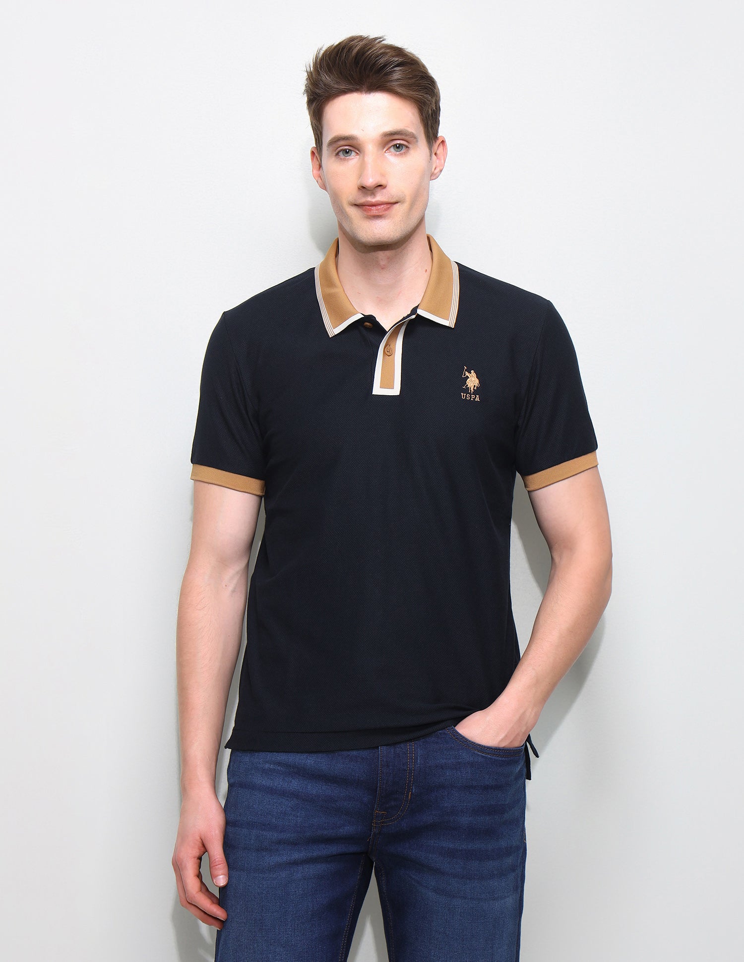 Solid Slim Fit Polo Shirt Navy - U.S. Polo Assn. India | Large