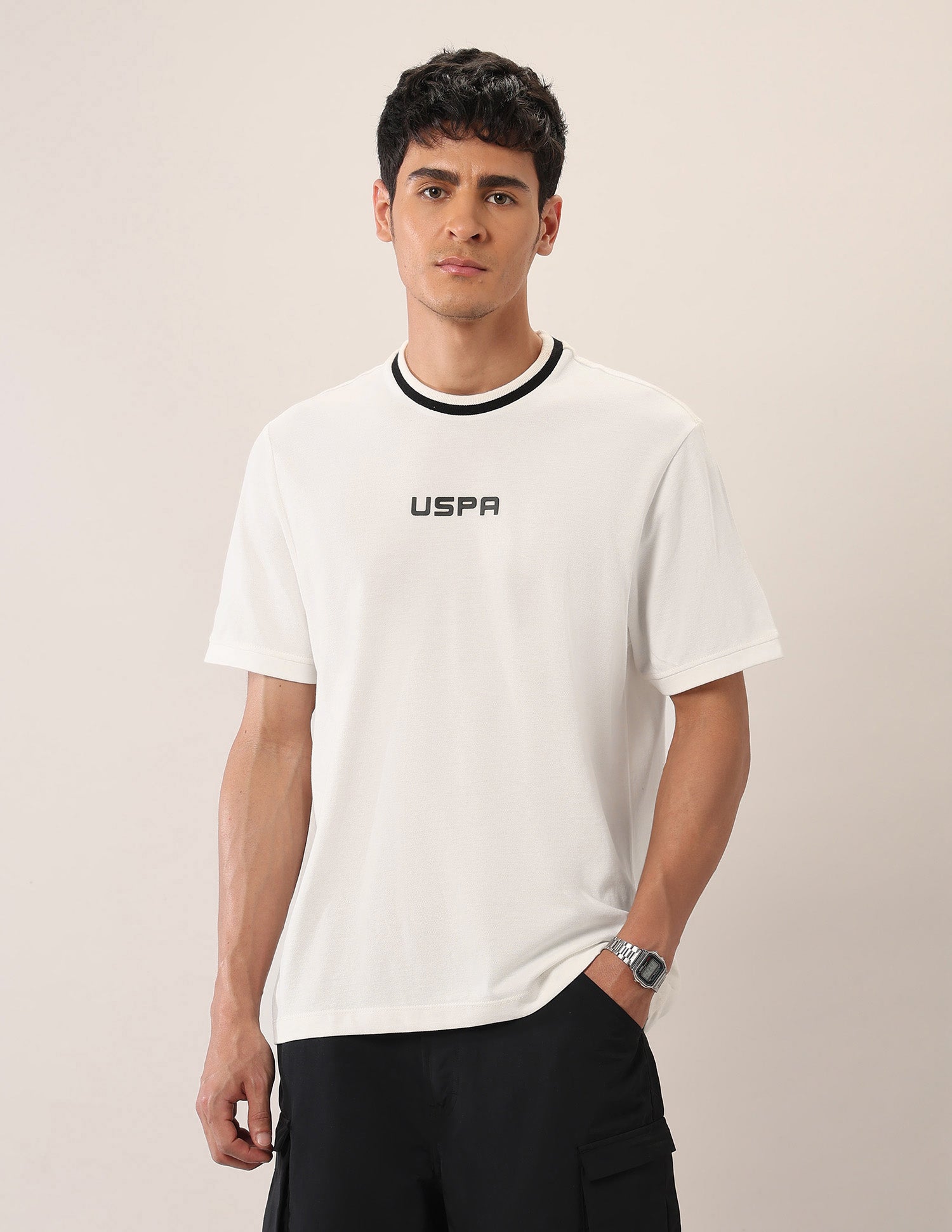 Relaxed Fit Pure Cotton T-Shirt Ivory - U.S. Polo Assn. India | Large