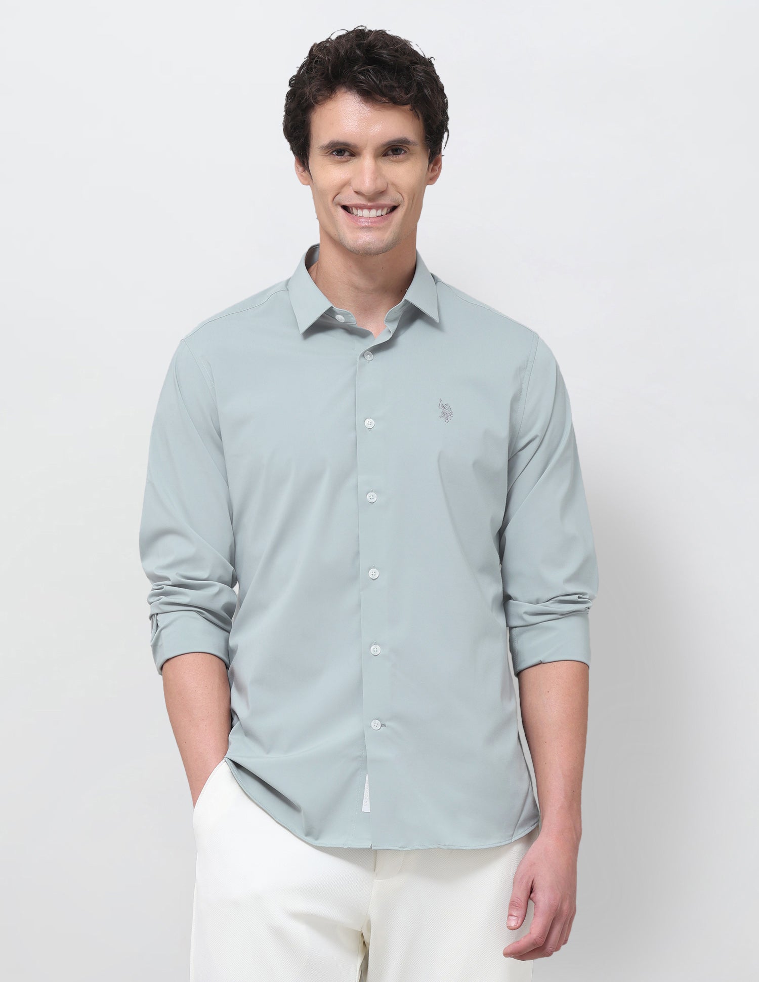 Solid Regular Fit Shirt Light Green - U.S. Polo Assn. India | Large