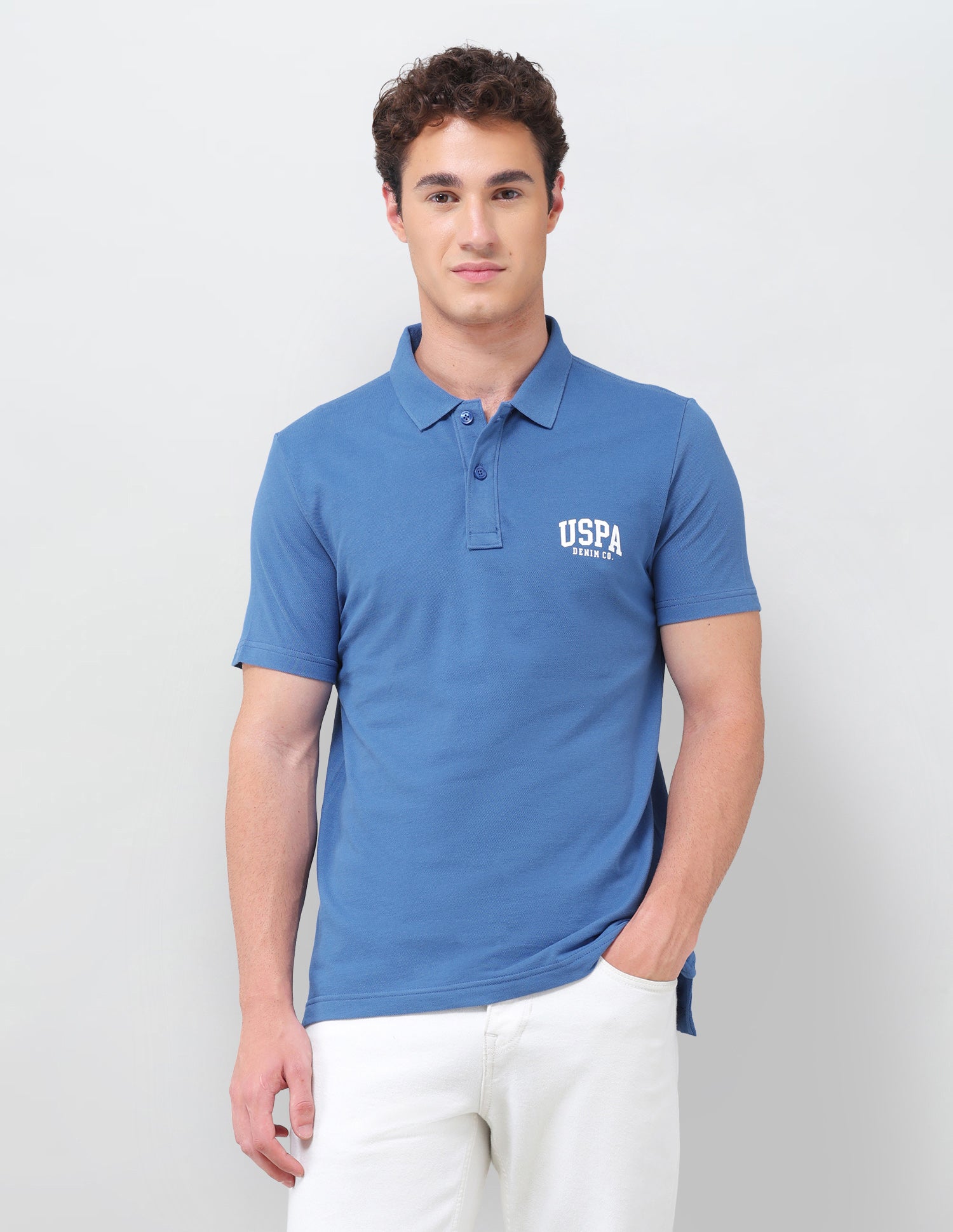 Solid Slim Fit Polo Shirt Blue - U.S. Polo Assn. India | Large
