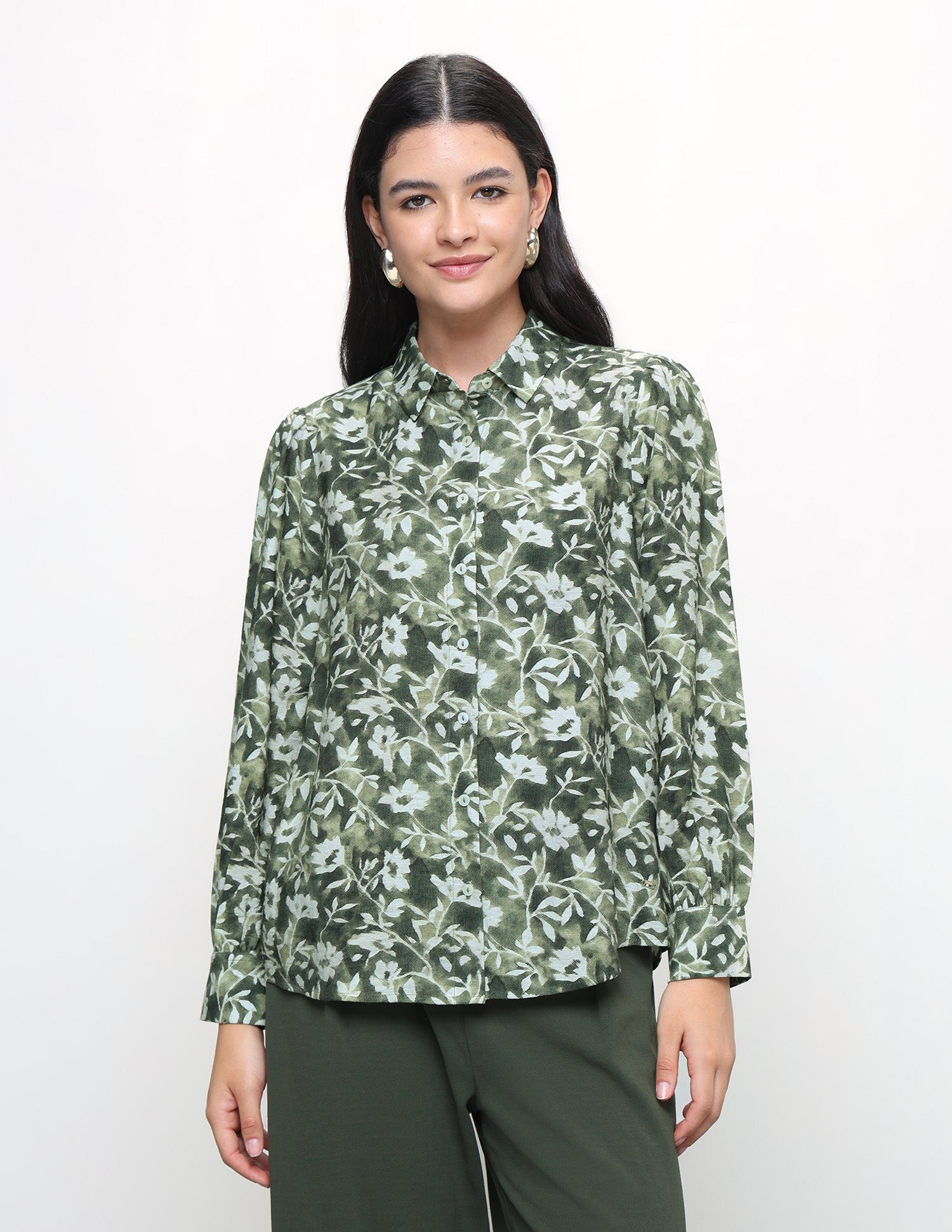 Floral Printed Regular Fit Shirt Olive - U.S. Polo Assn. India | Large