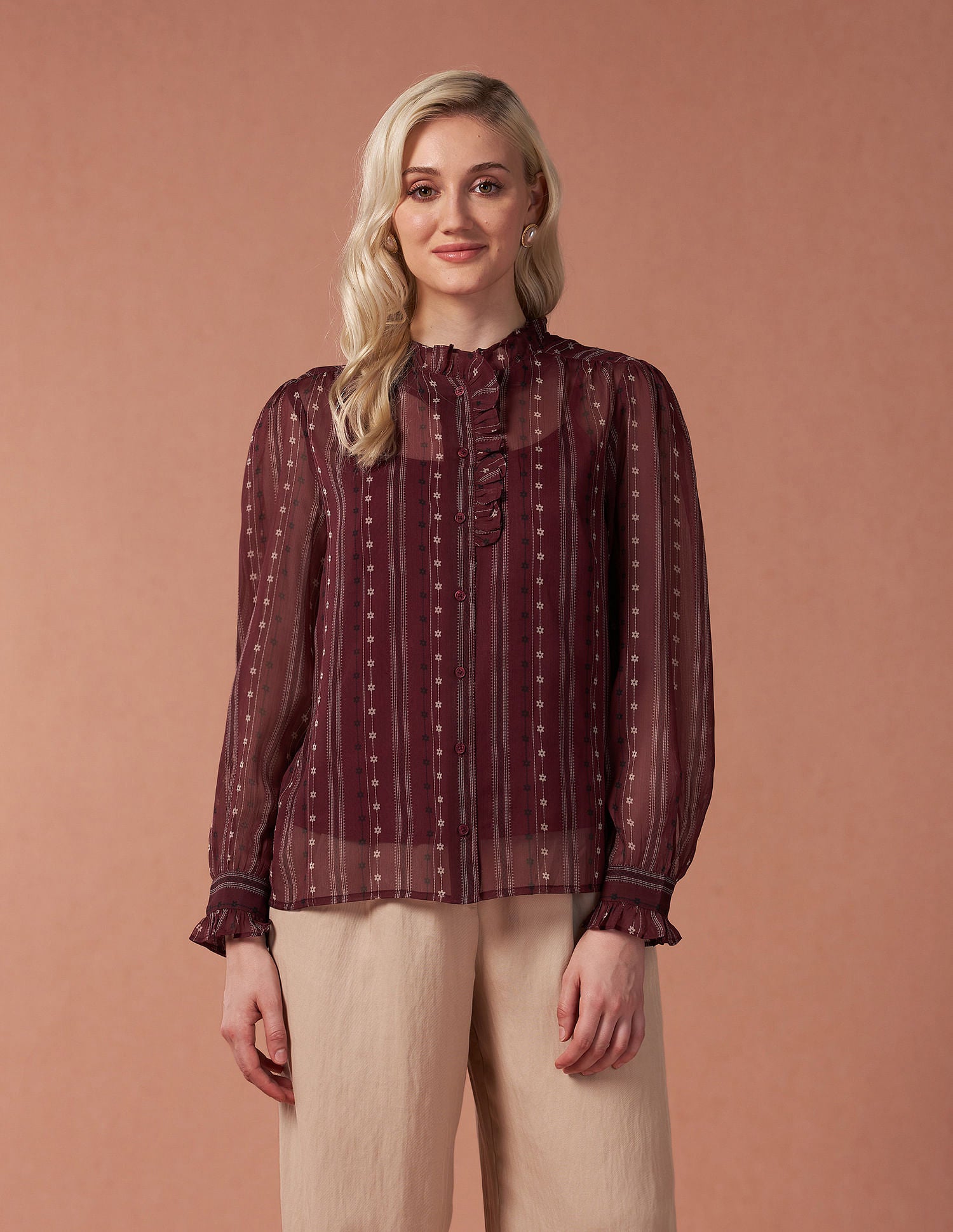 Ruffled Button Down Top Multicolor - U.S. POLO ASSN. | Large