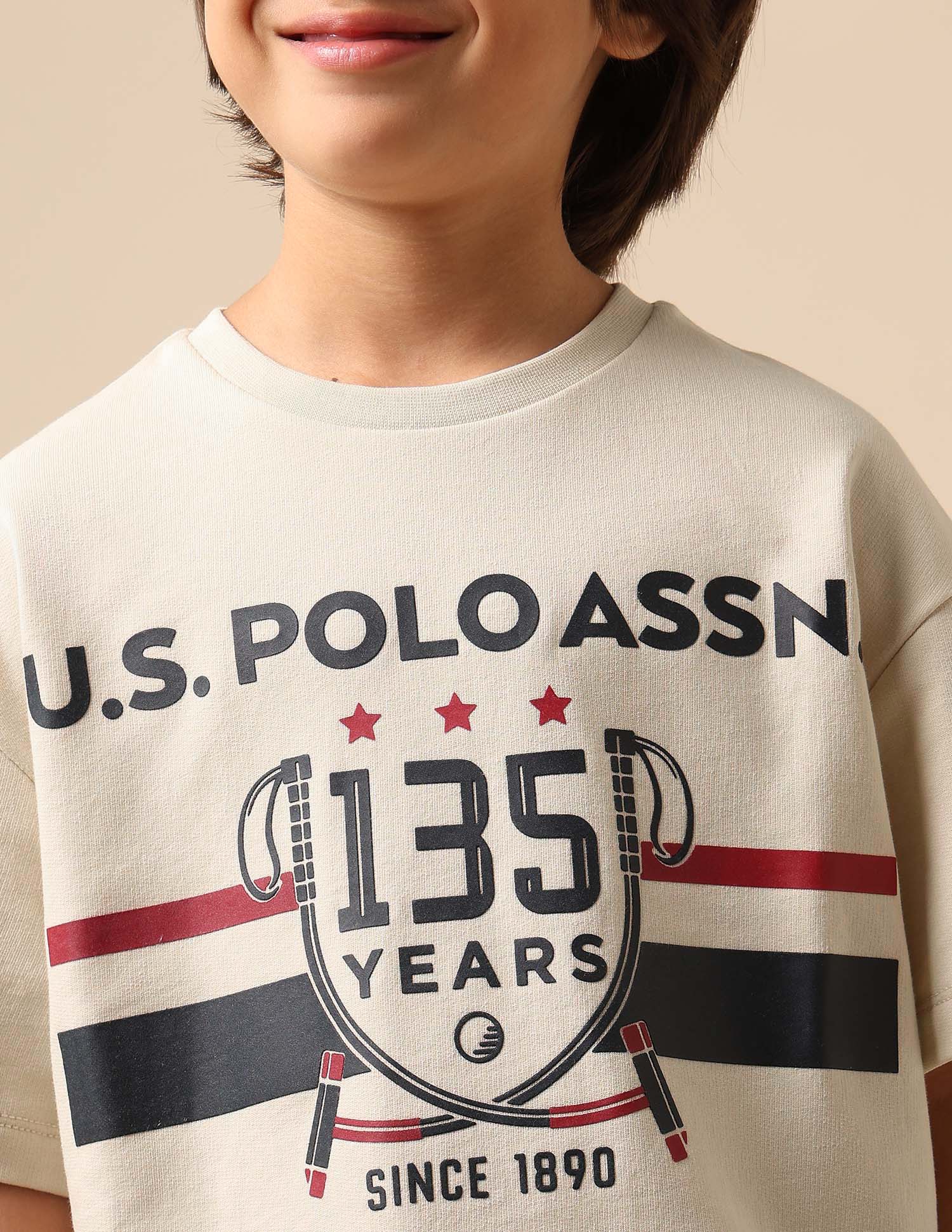 Boys Graphic Printed Boxy Fit T Shirt Beige - U.S. POLO ASSN. | Large