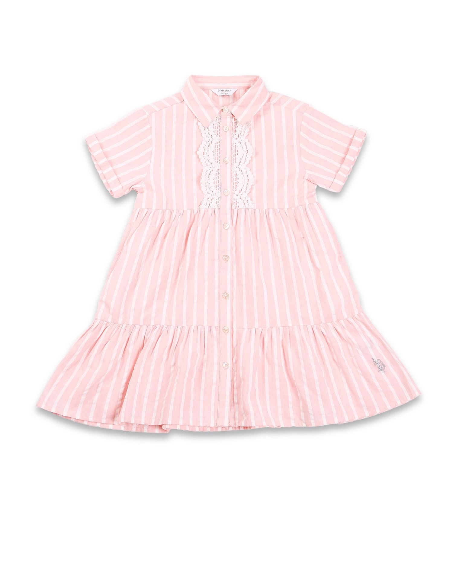 Girls Vertical Stripe Cotton Dress Pink - U.S. POLO ASSN. | Large