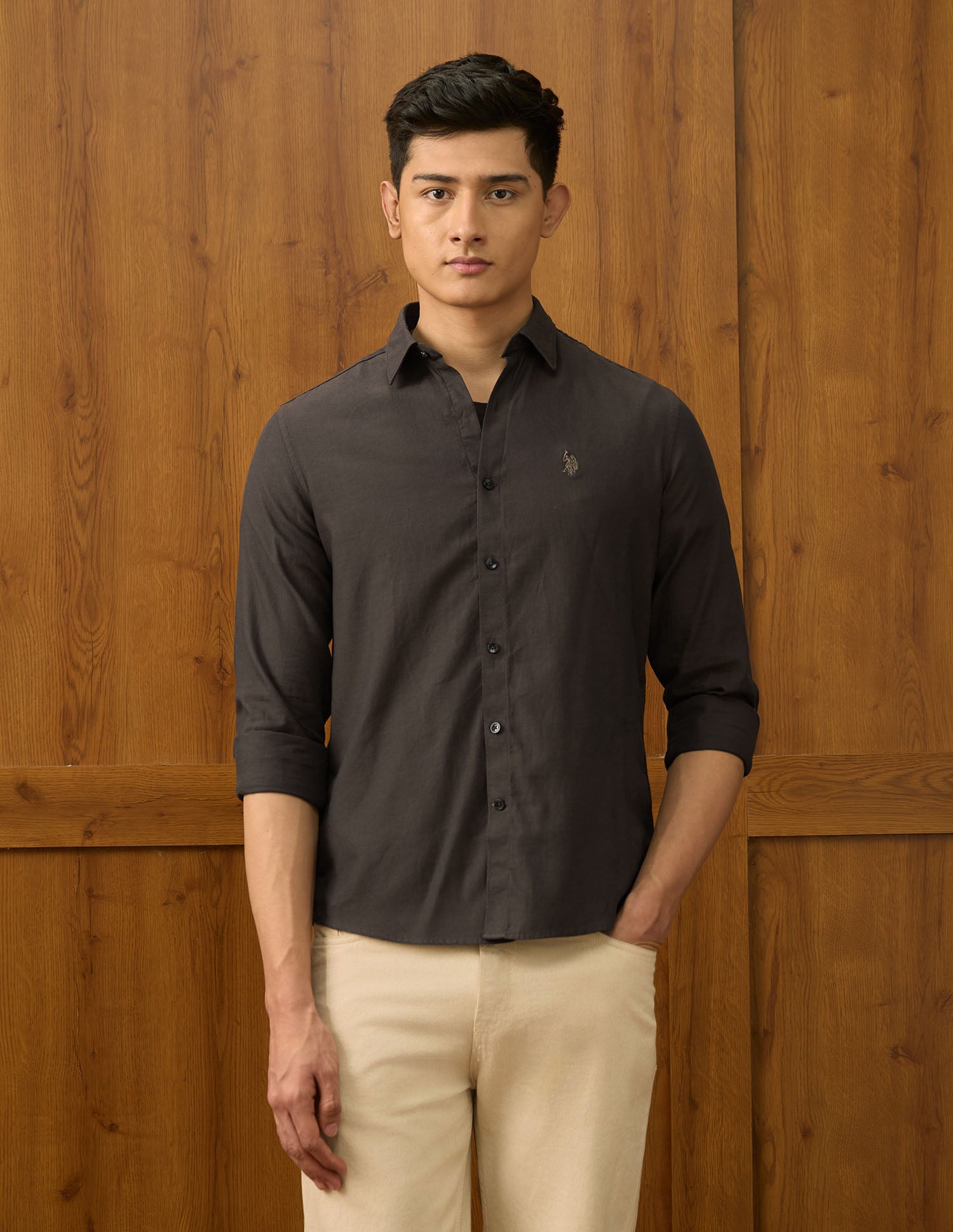 Textured Dobby Varsity Shirt Choco - U.S. POLO ASSN. | Large