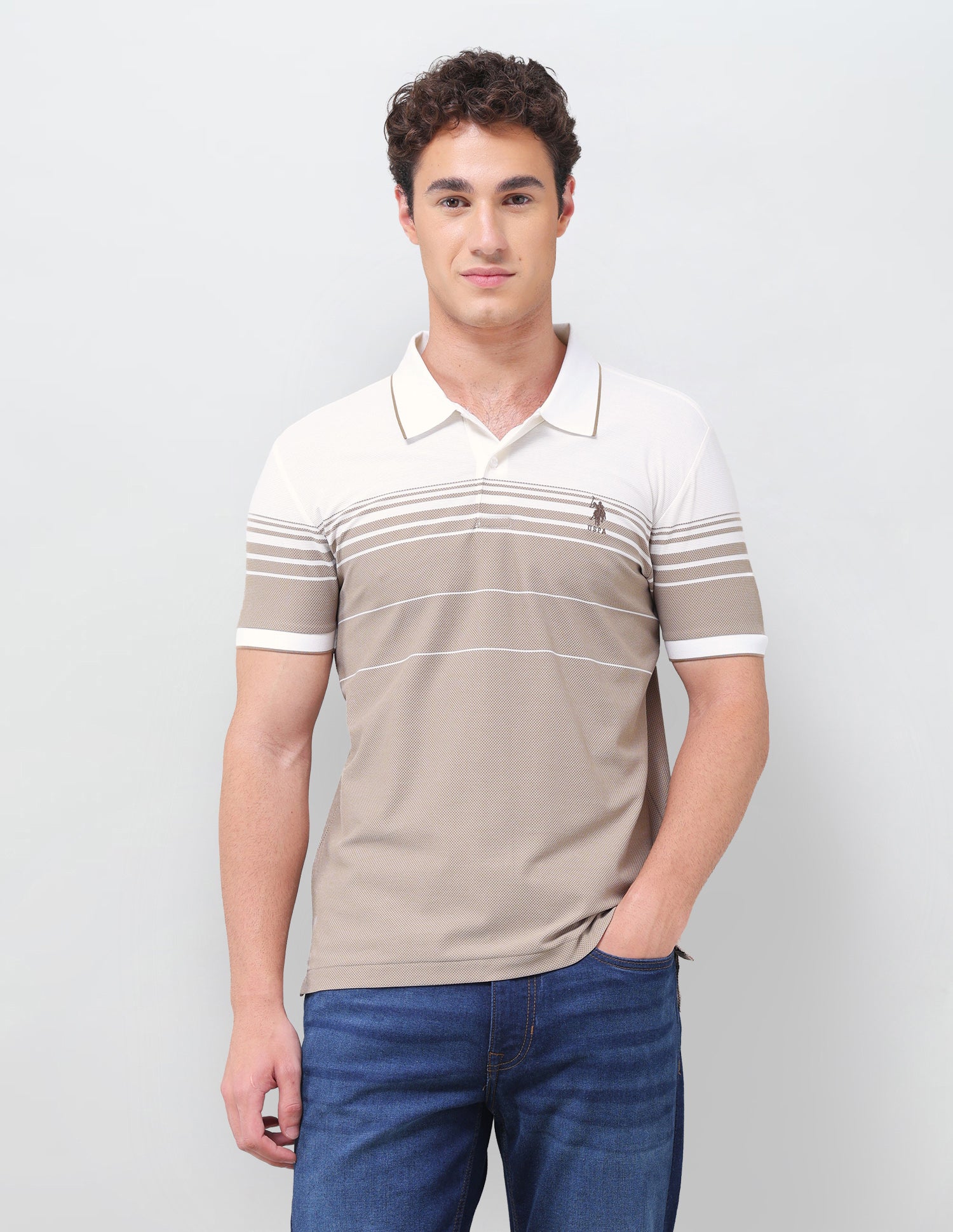 Colourblocked Slim Fit Polo Shirt Off White - U.S. Polo Assn. India | Large