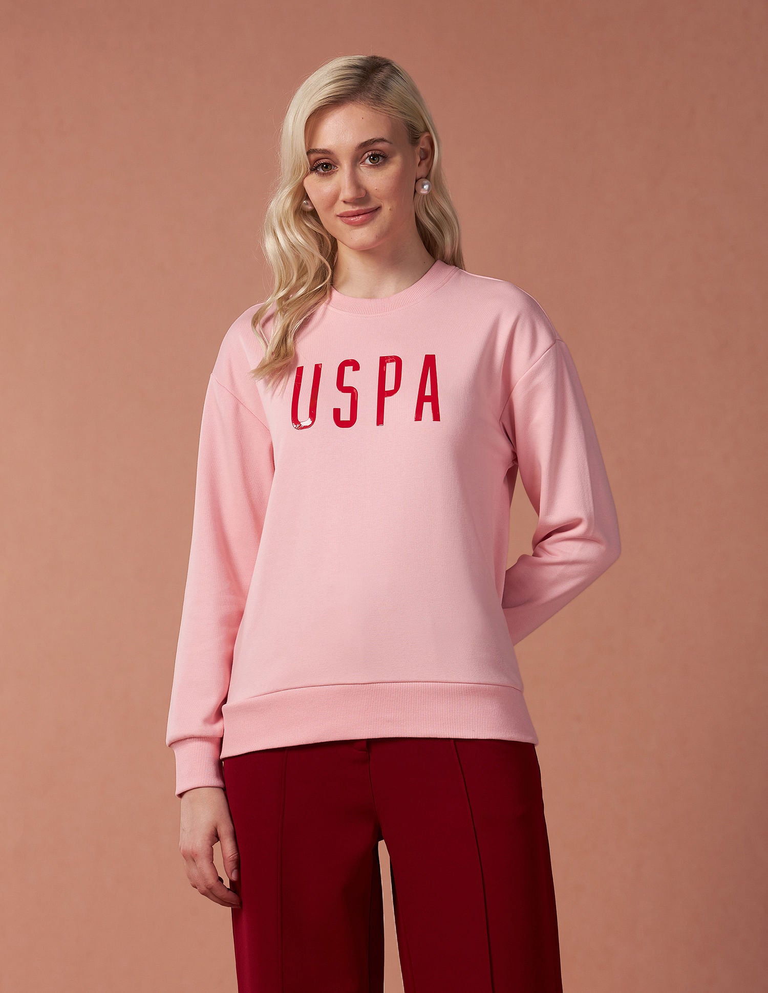 Drop Shoulder Hd Print Sweatshirt Light Pink - U.S. Polo Assn. India | Large