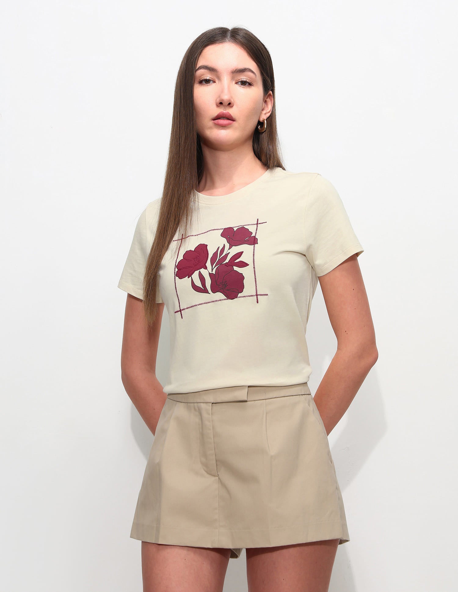 Oversized Fit Floral Printed T-Shirt Ecru - U.S. Polo Assn. India | Large