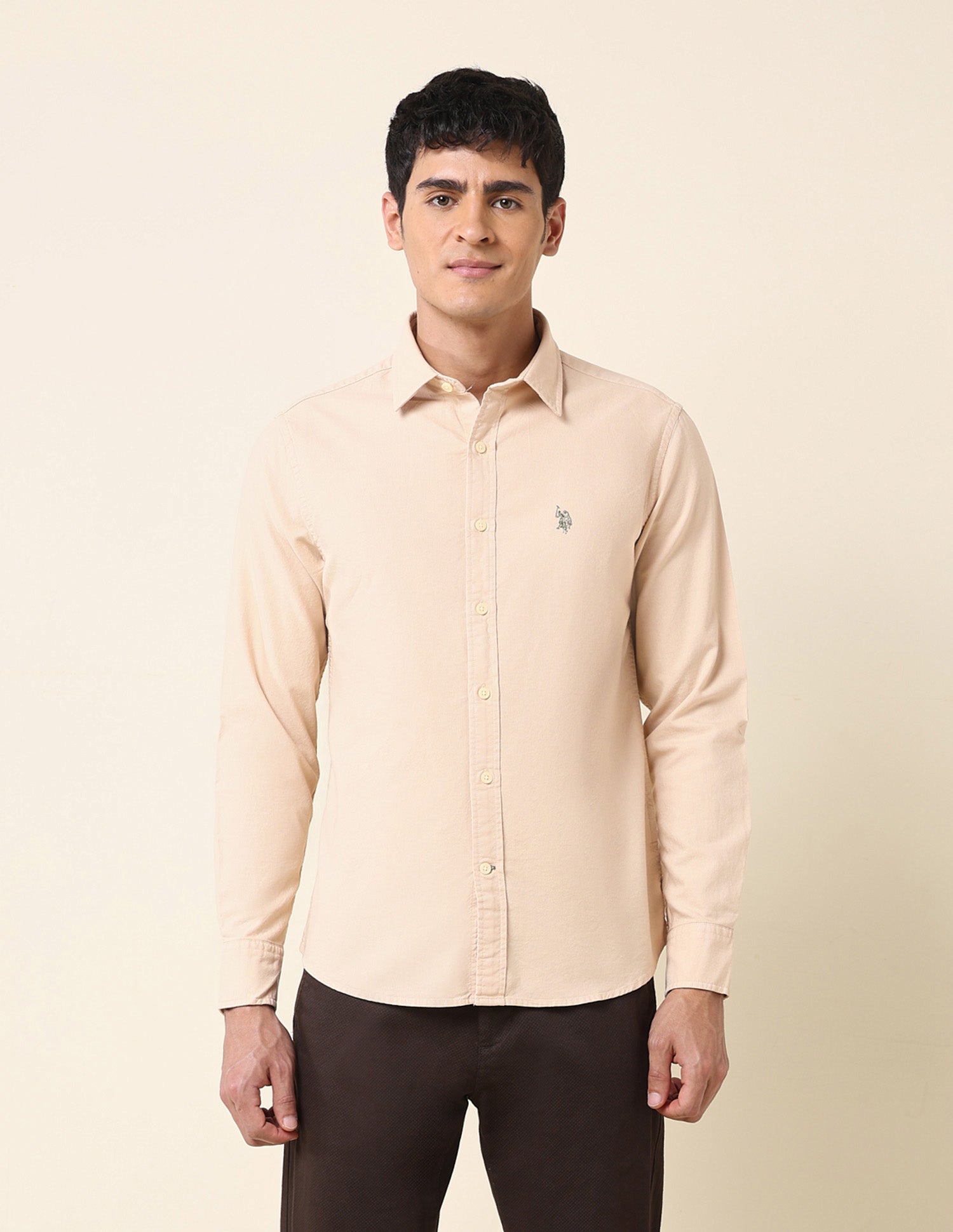 Pure Cotton Tailored Fit Shirt Beige - U.S. Polo Assn. India | Large