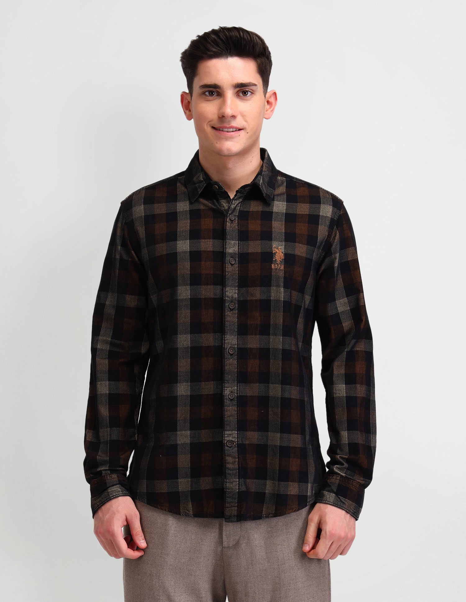 Plaid Checked Slim Fit Cotton Shirt Brown - U.S. Polo Assn. India | Large